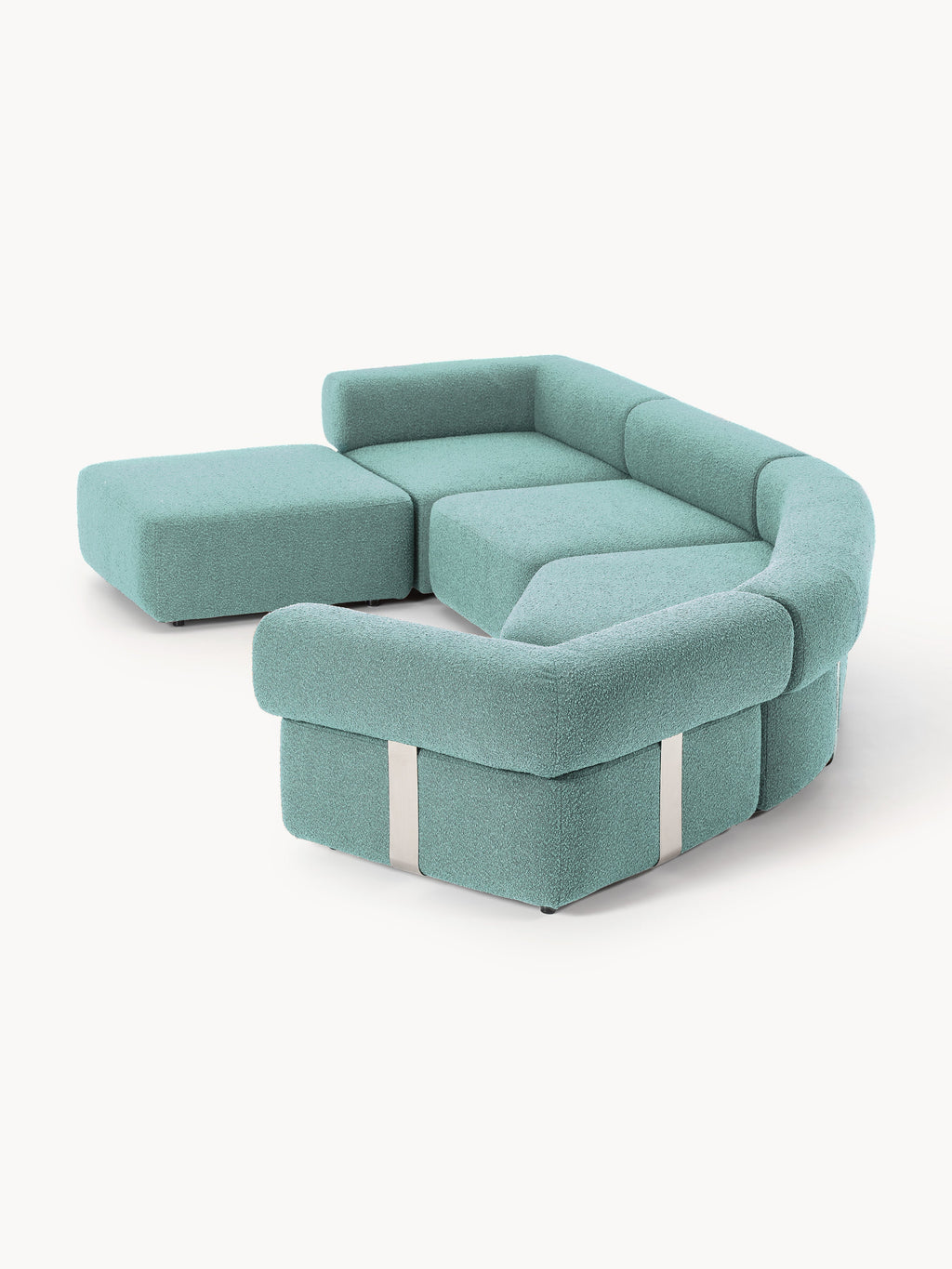 Großes modulares Bouclé-Sofa Anton mit Hocker (links/rechts)