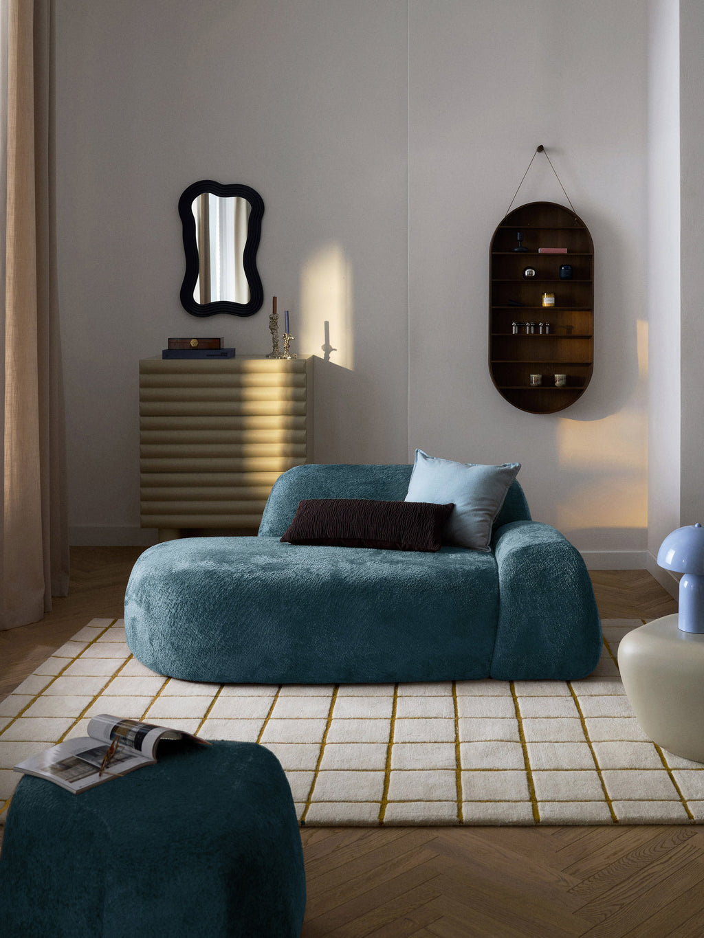 Teddy-Bouclé-Sofa Wolke (2-Sitzer) mit Chaiselongue