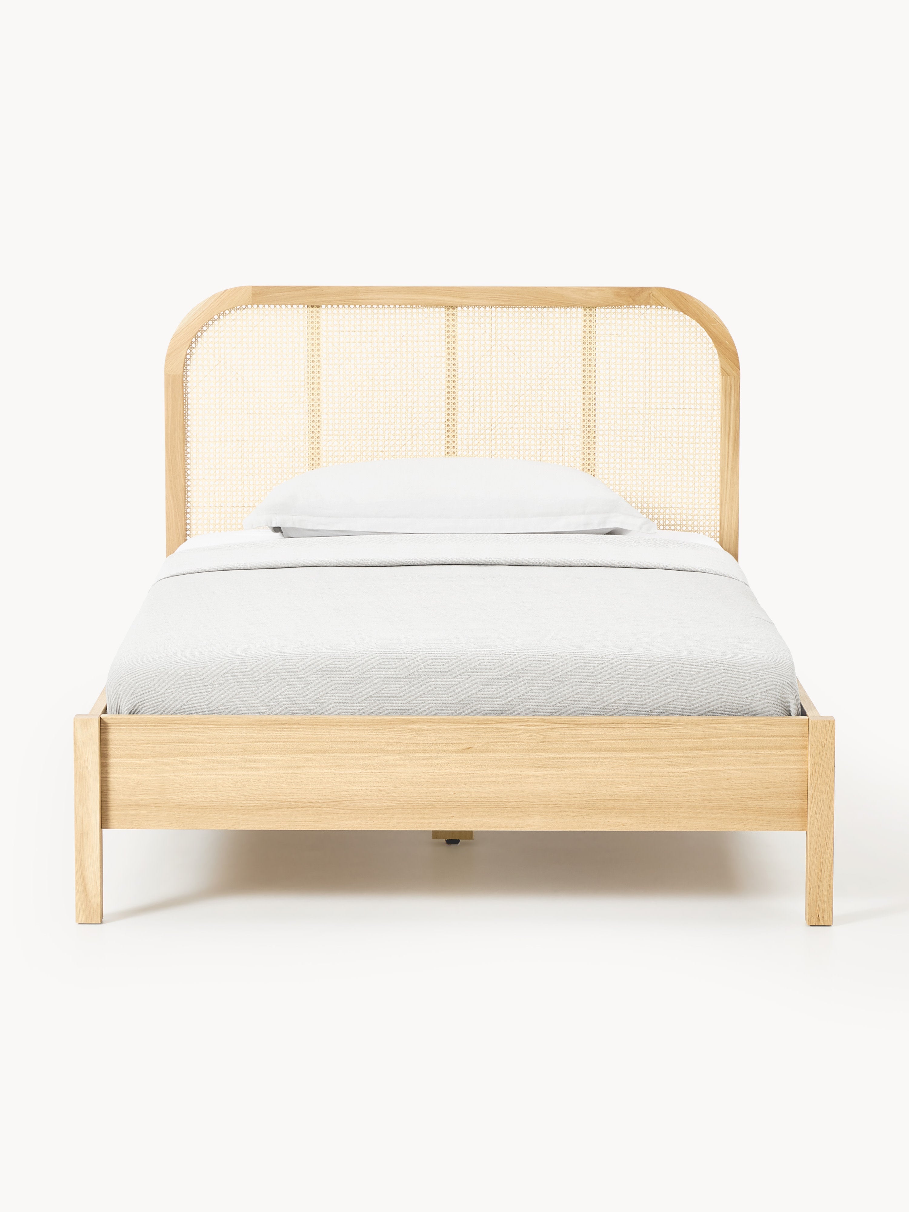 Holz-Einzelbett Jones mit Kopfteil aus Wiener Geflecht
