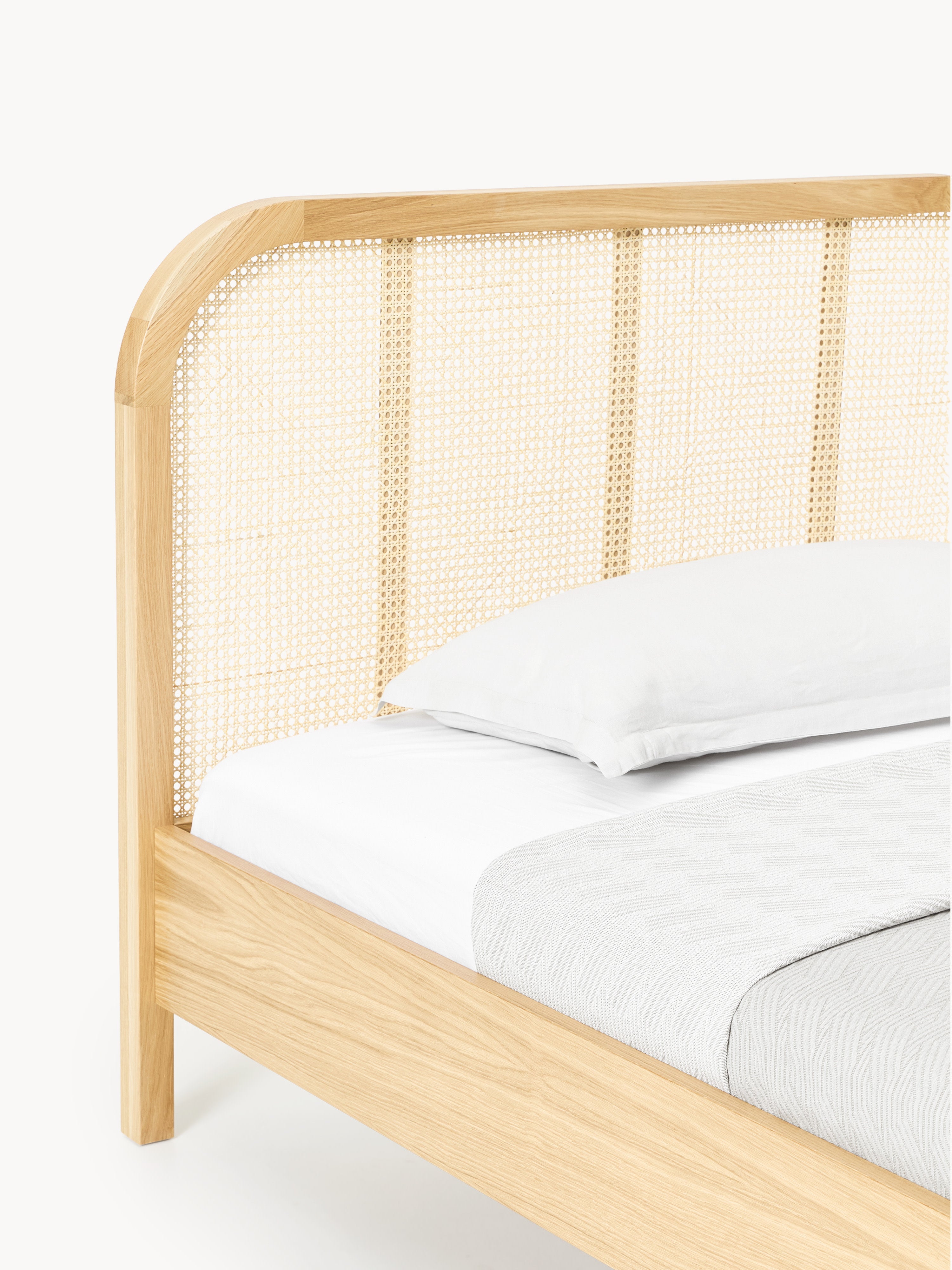 Holz-Einzelbett Jones mit Kopfteil aus Wiener Geflecht