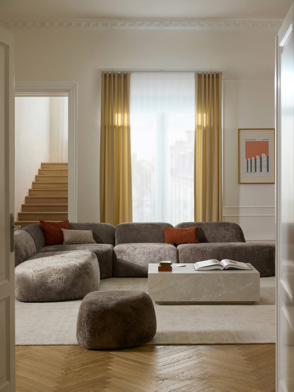 XL Modulares Teddy-Bouclé-Ecksofa Wolke mit Chaiselongue