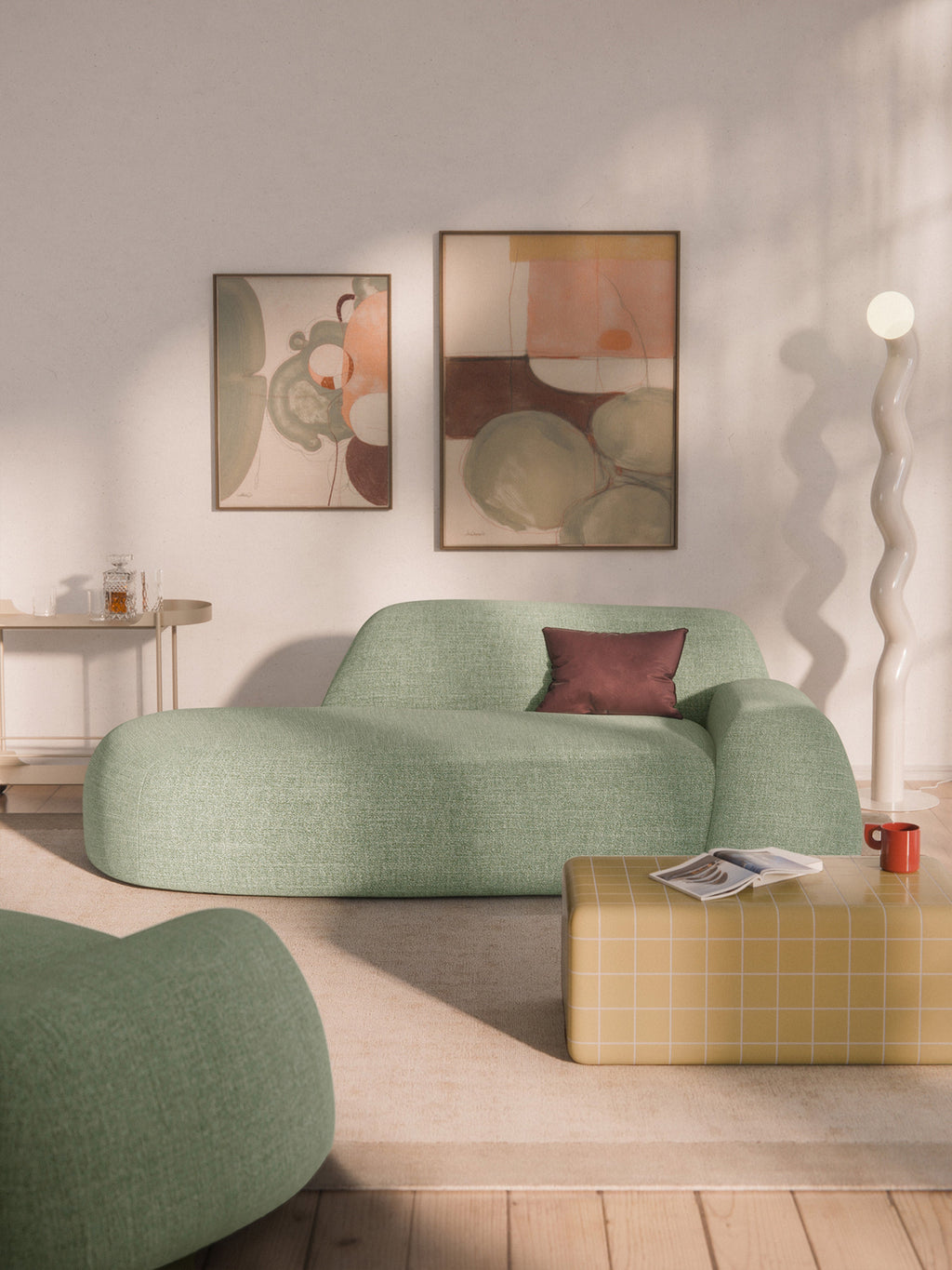 Bouclé-Sofa Wolke (2-Sitzer) mit Chaiselongue
