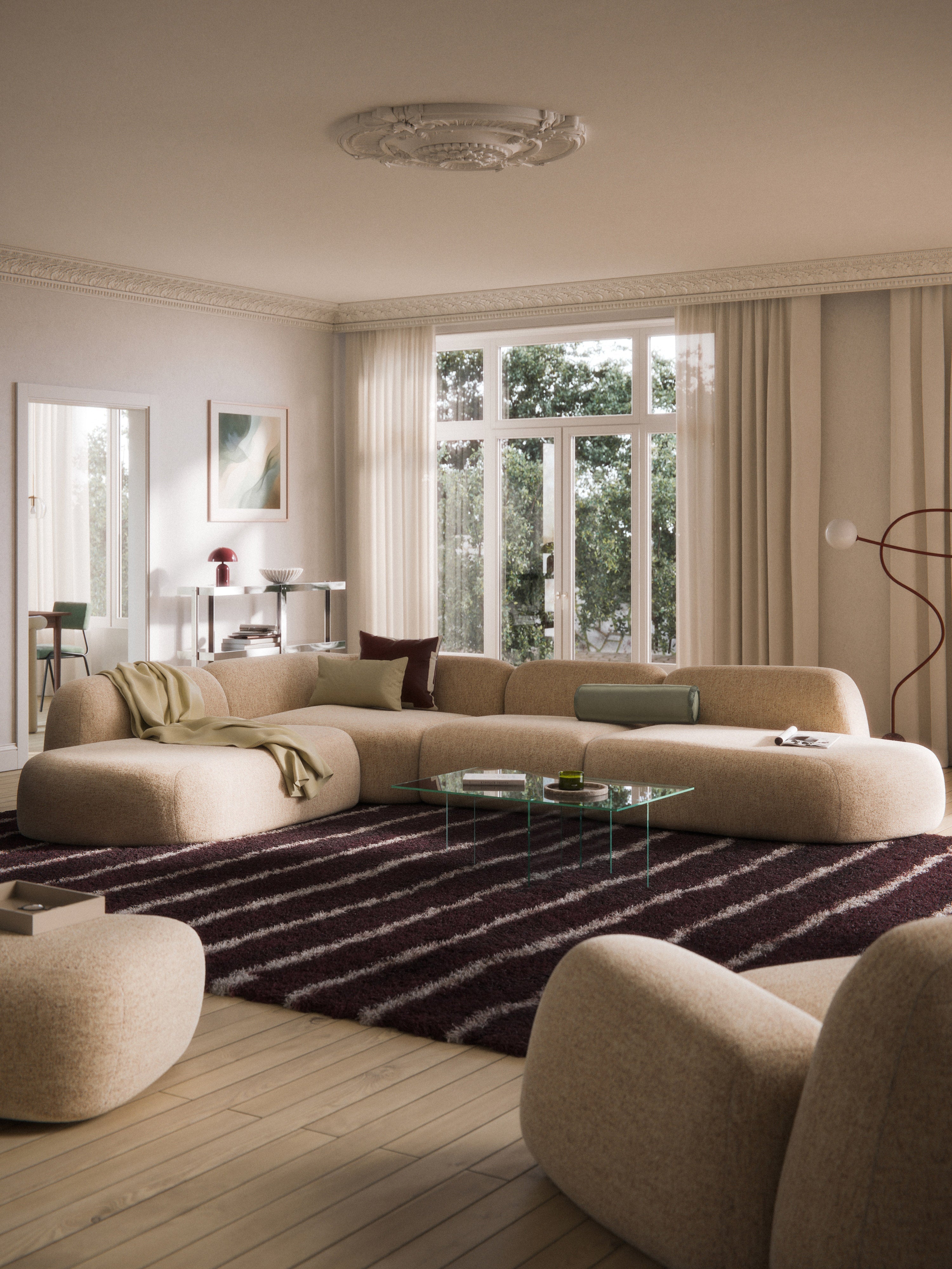 Modulares Bouclé-XL-Ecksofa Wolke mit Chaiselongue