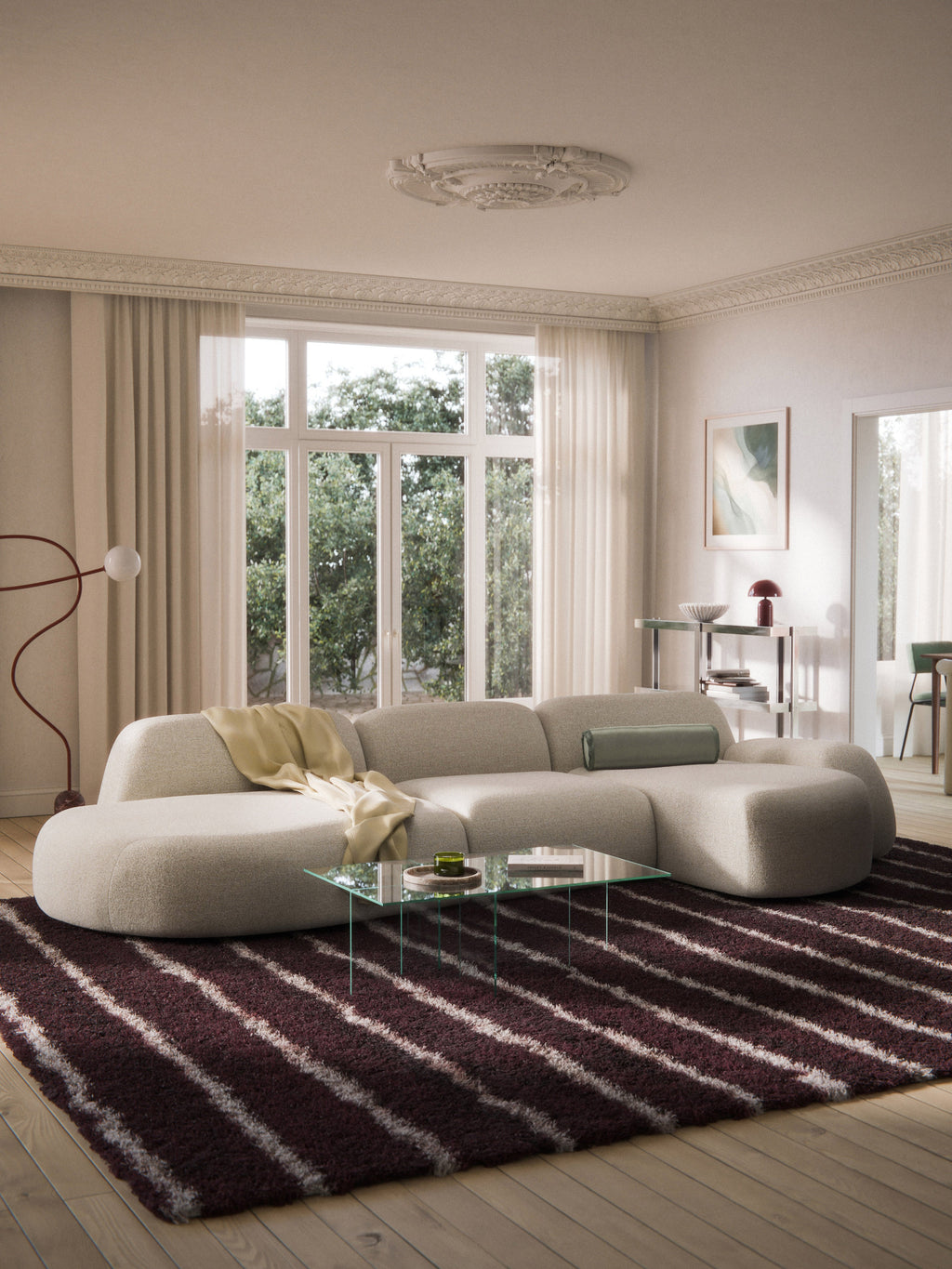 Modulares Bouclé-Ecksofa Wolke (4-Sitzer) mit Chaiselongue