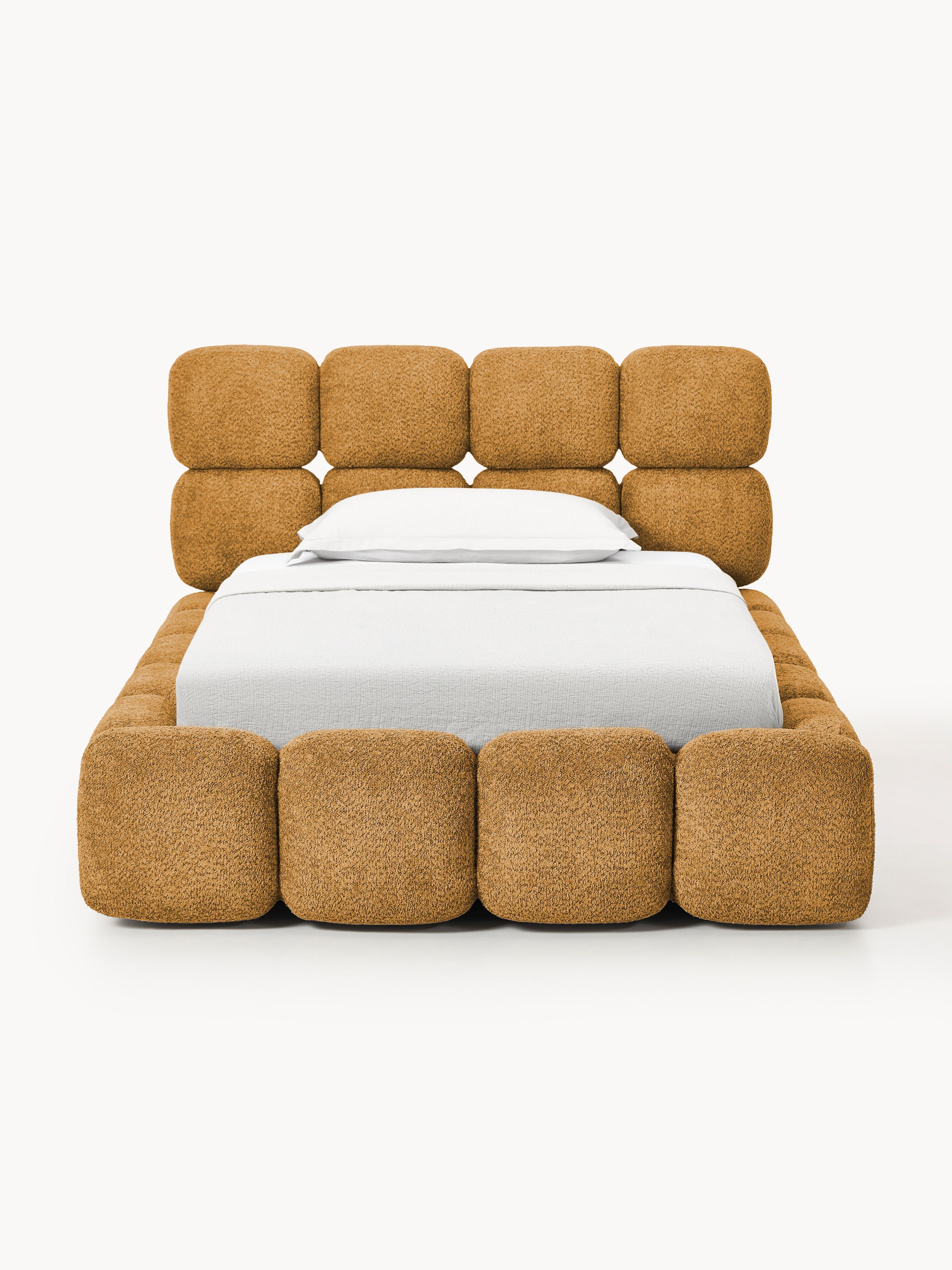 Einzelbett Tayla mit Stauraum aus Teddy-Bouclé