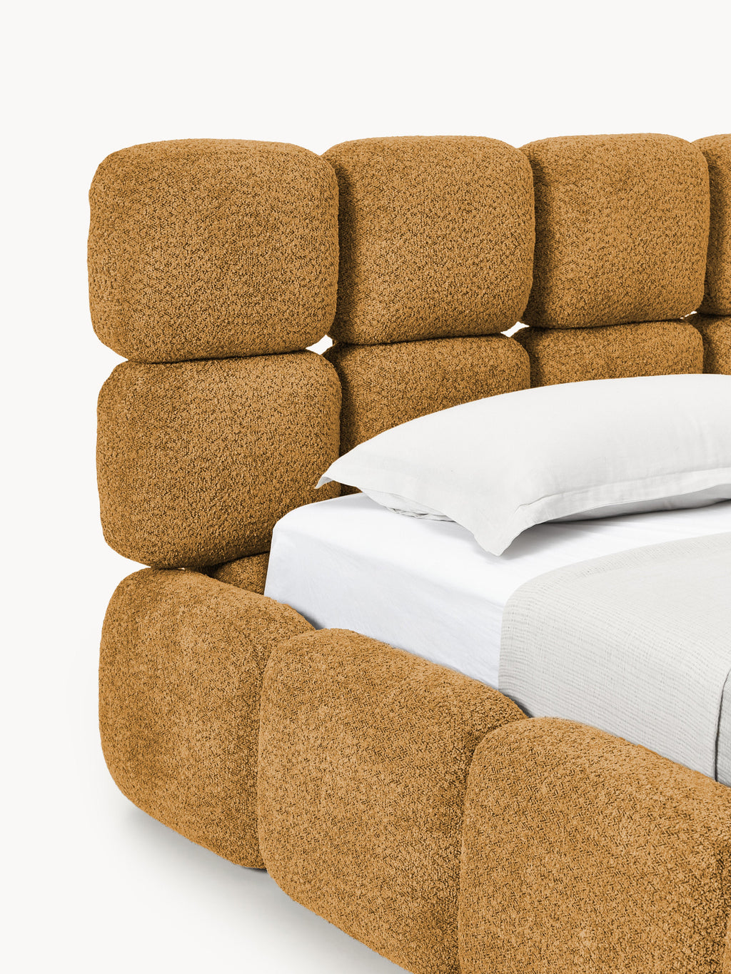 Einzelbett Tayla mit Stauraum aus Teddy-Bouclé