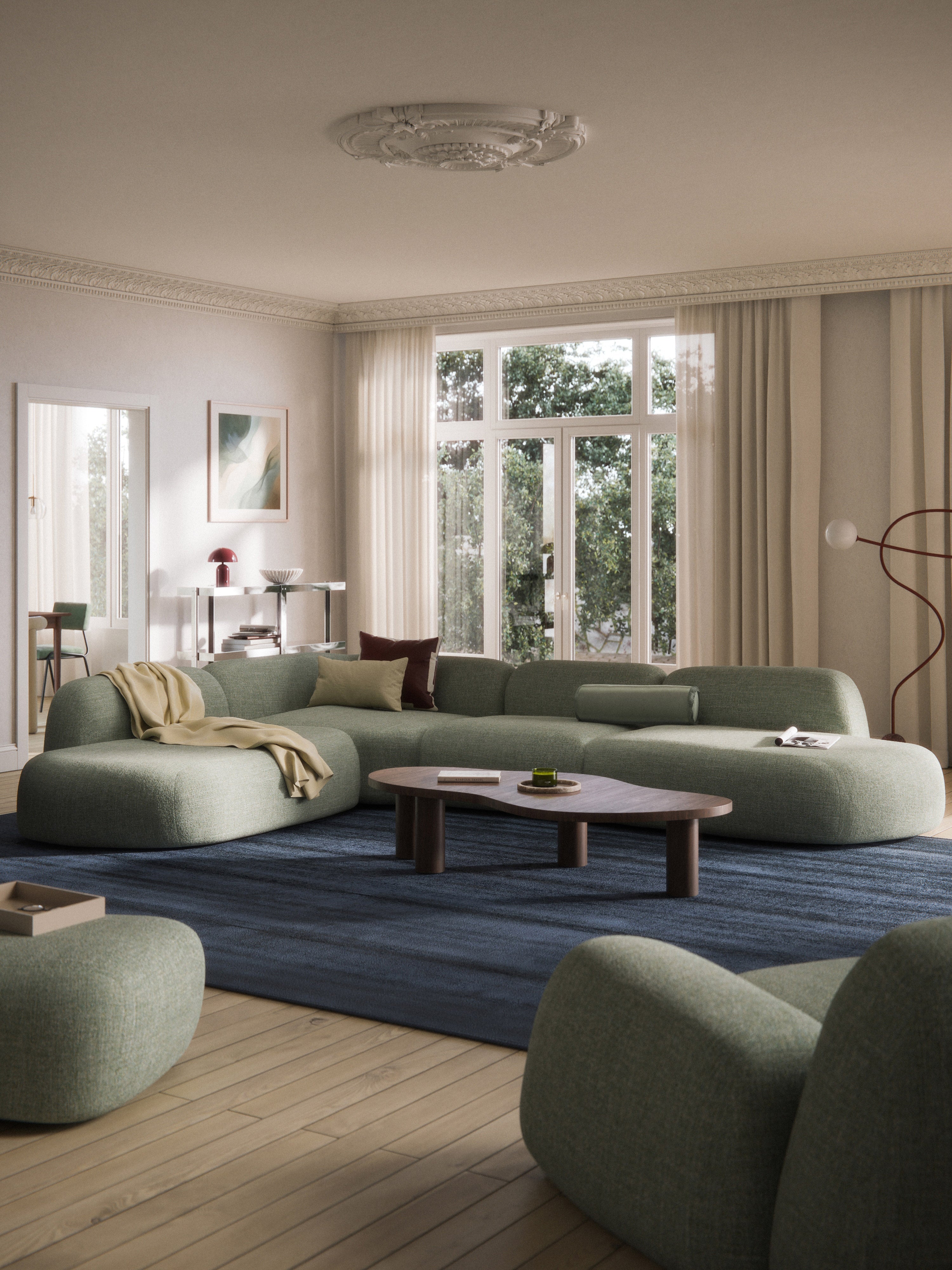 Modulares Bouclé-XL-Ecksofa Wolke mit Chaiselongue