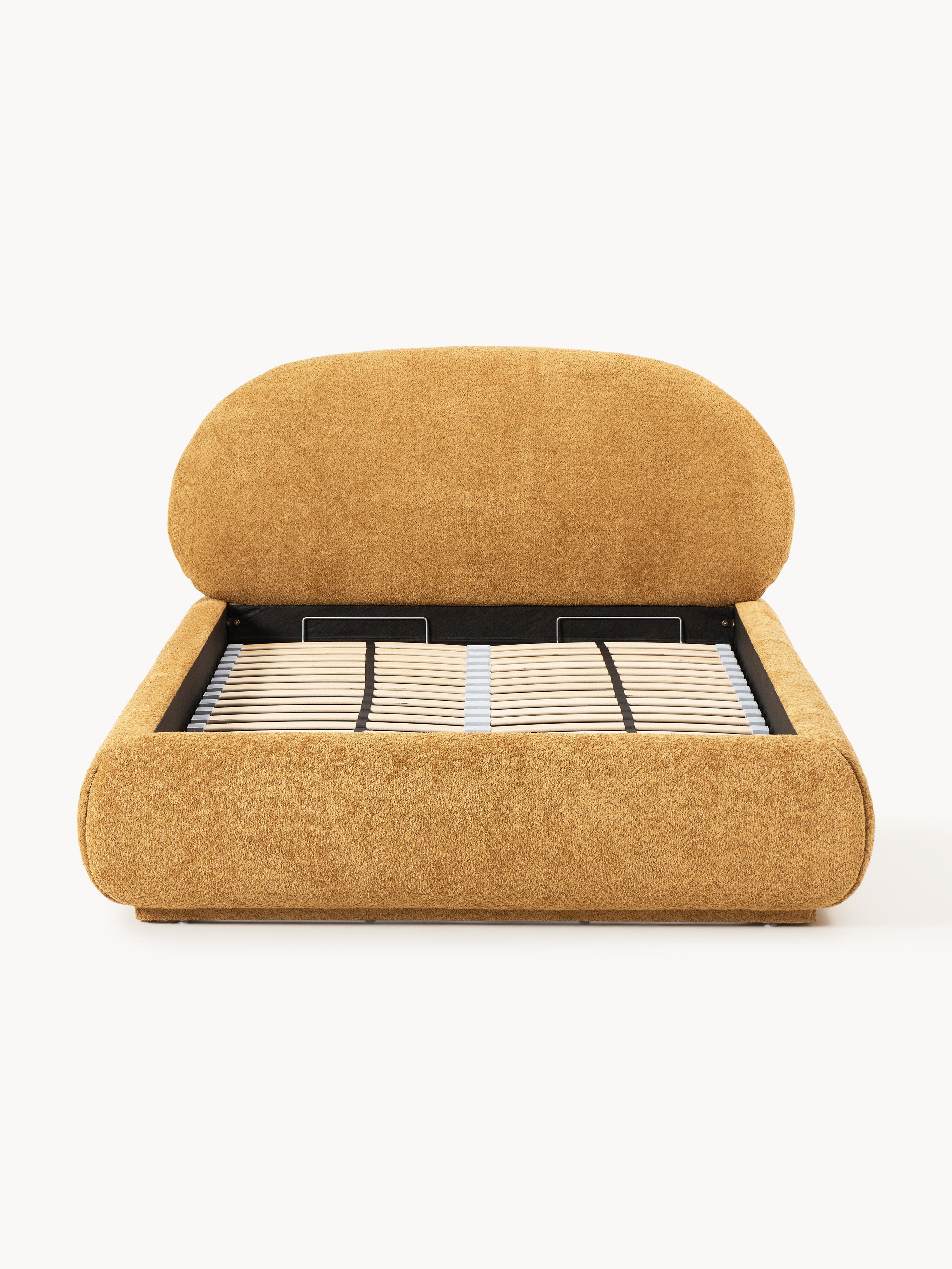 Einzelbett Alba aus Teddy-Bouclé mit Stauraum