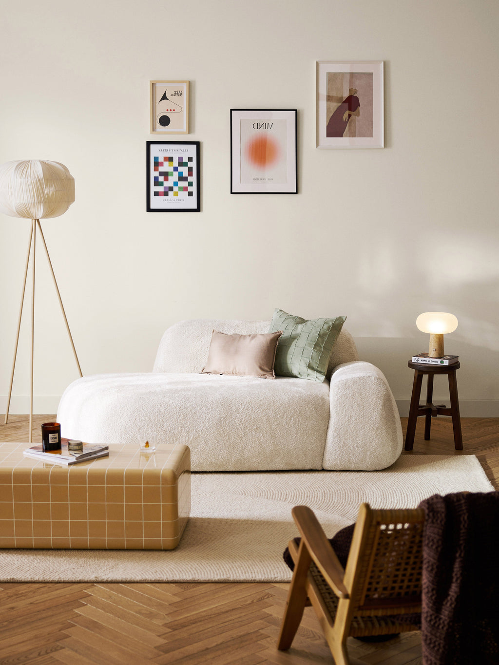 Teddy-Bouclé-Sofa Wolke (2-Sitzer) mit Chaiselongue