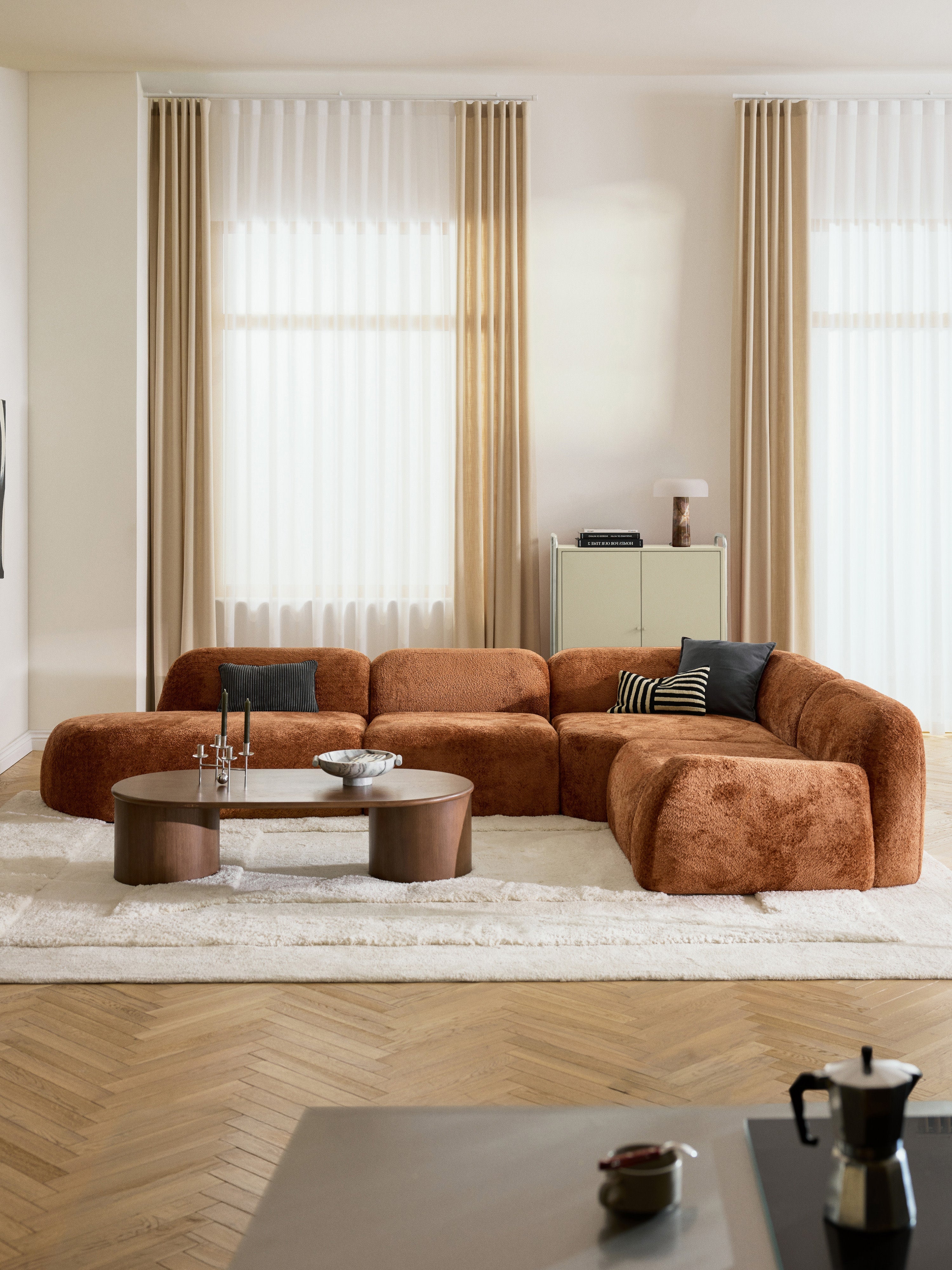 XL Modulares Teddy-Bouclé-Ecksofa Wolke mit Chaiselongue