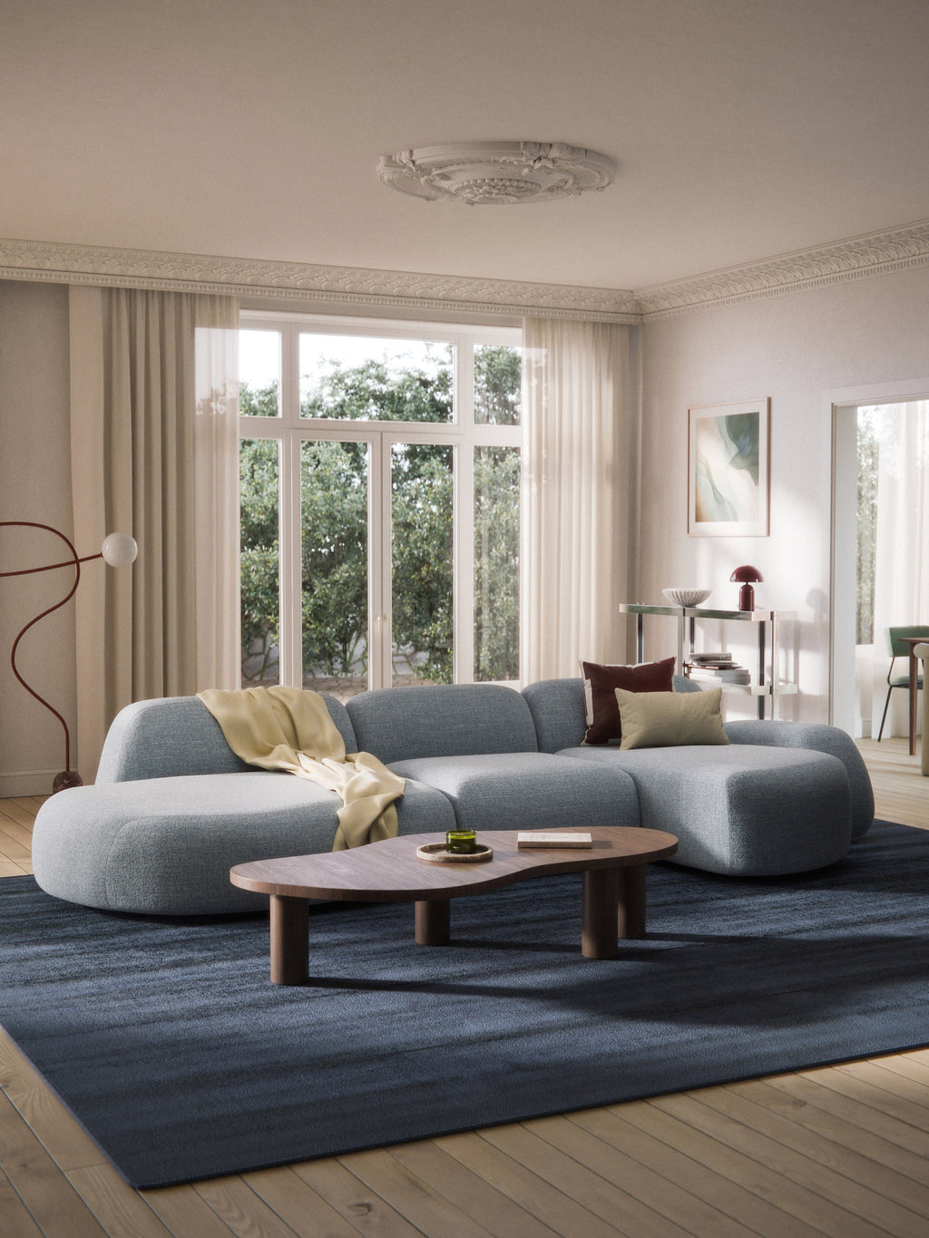 Modulares Bouclé-Ecksofa Wolke (4-Sitzer) mit Chaiselongue