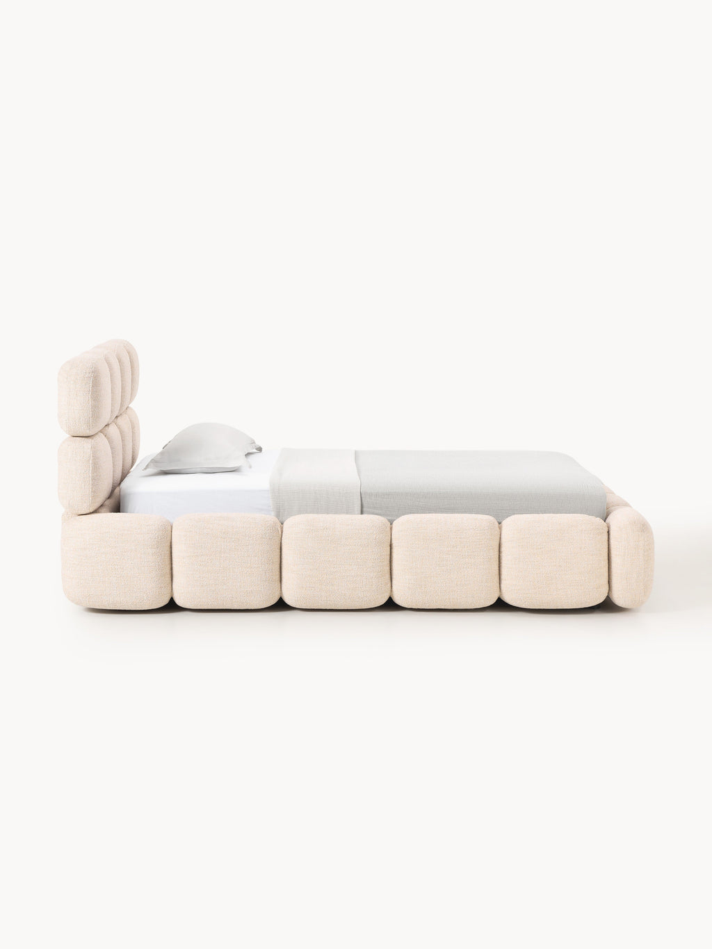 Einzelbett Tayla mit Stauraum aus Teddy-Bouclé