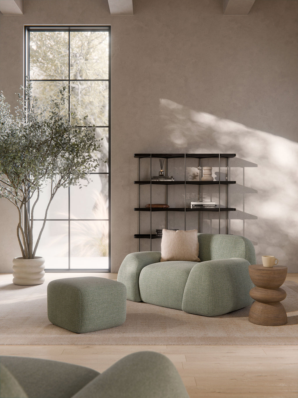 Bouclé-Sofa-Hocker Wolke