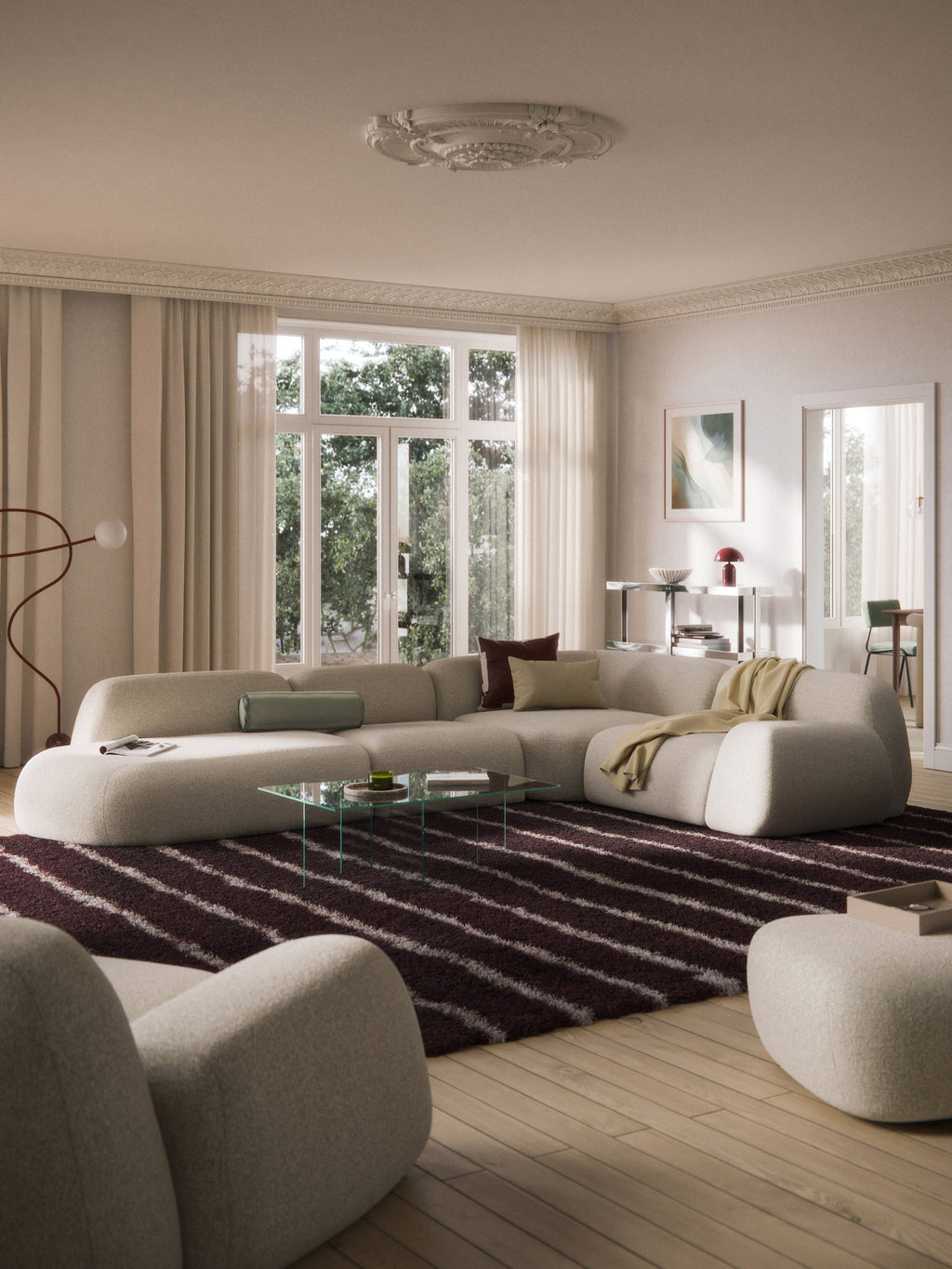 Modulares Bouclé-XL-Ecksofa Wolke mit Chaiselongue