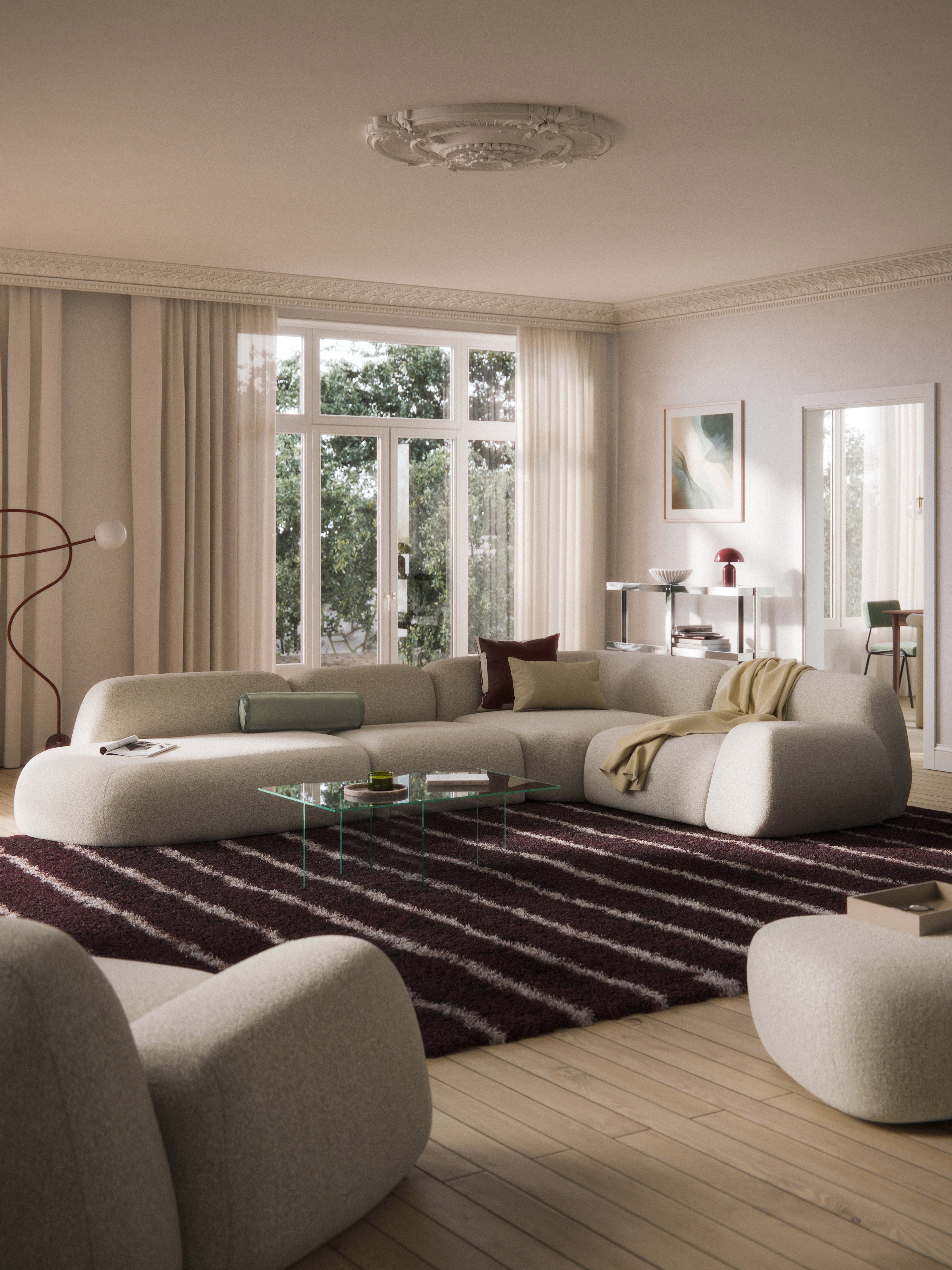 Modulares Bouclé-XL-Ecksofa Wolke mit Chaiselongue