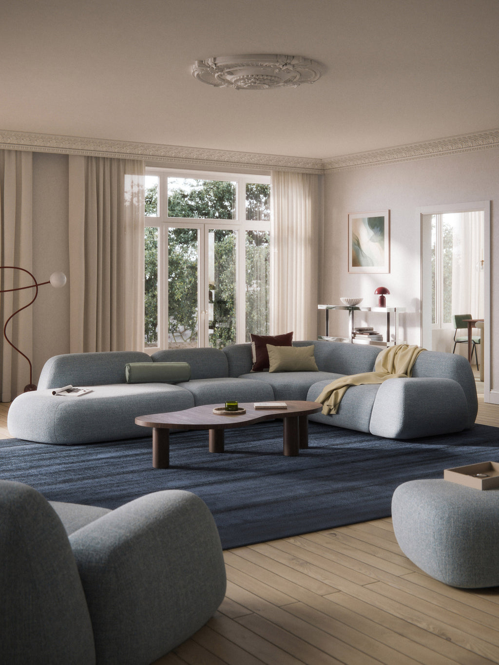 Modulares Bouclé-XL-Ecksofa Wolke mit Chaiselongue