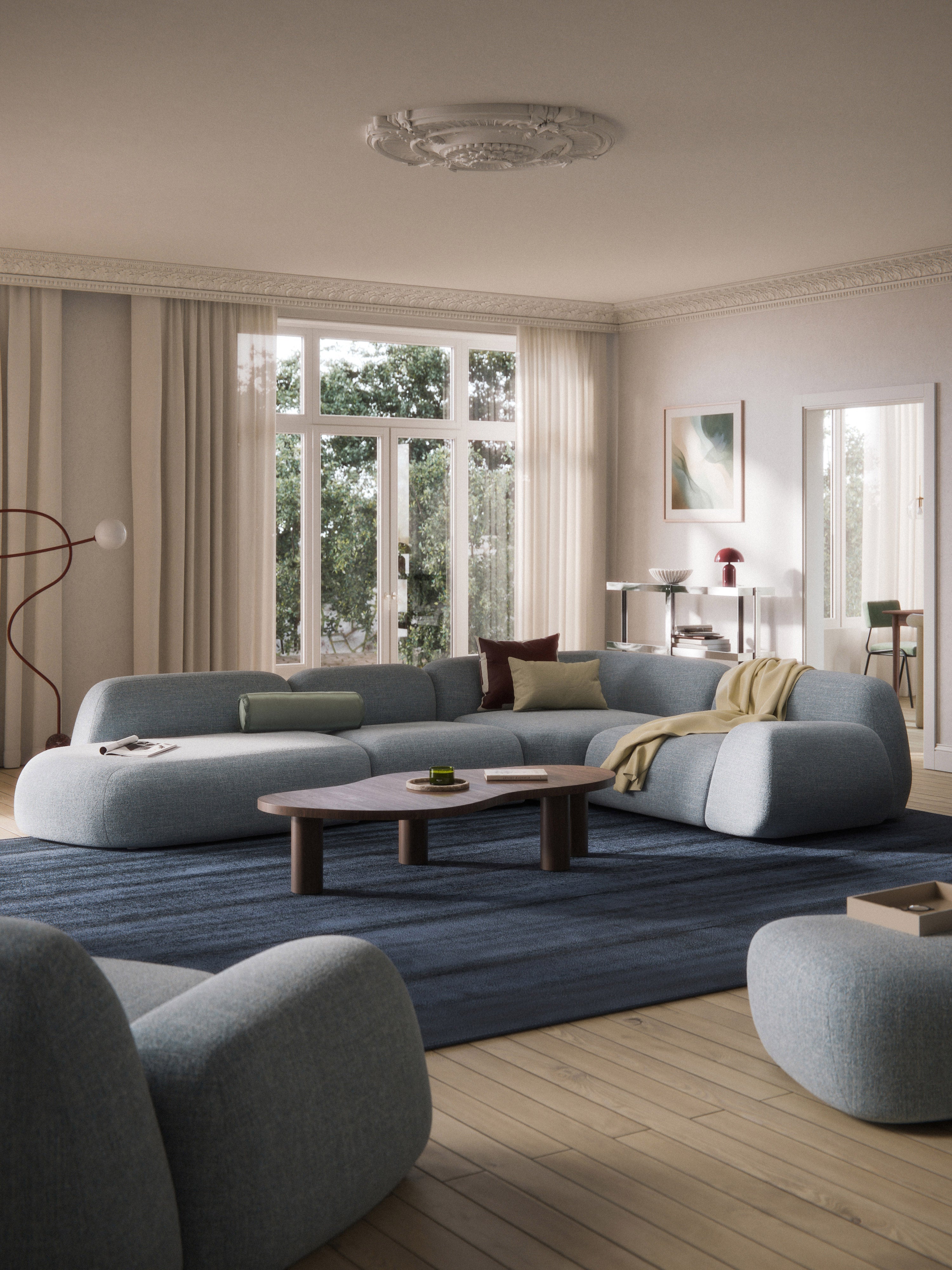 Modulares Bouclé-XL-Ecksofa Wolke mit Chaiselongue