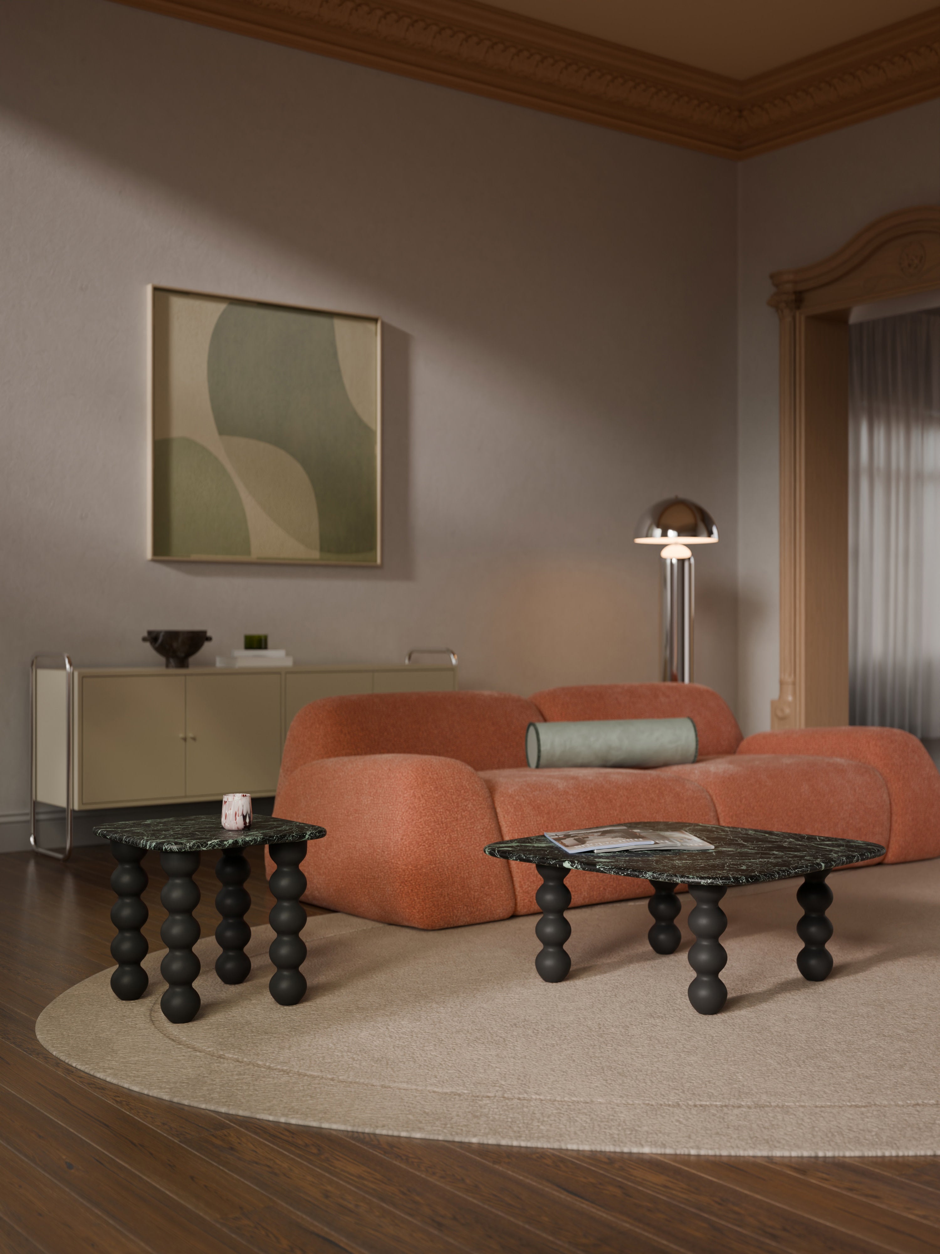 Marmor-Couchtisch Lyndi mit Eichenholzbeinen