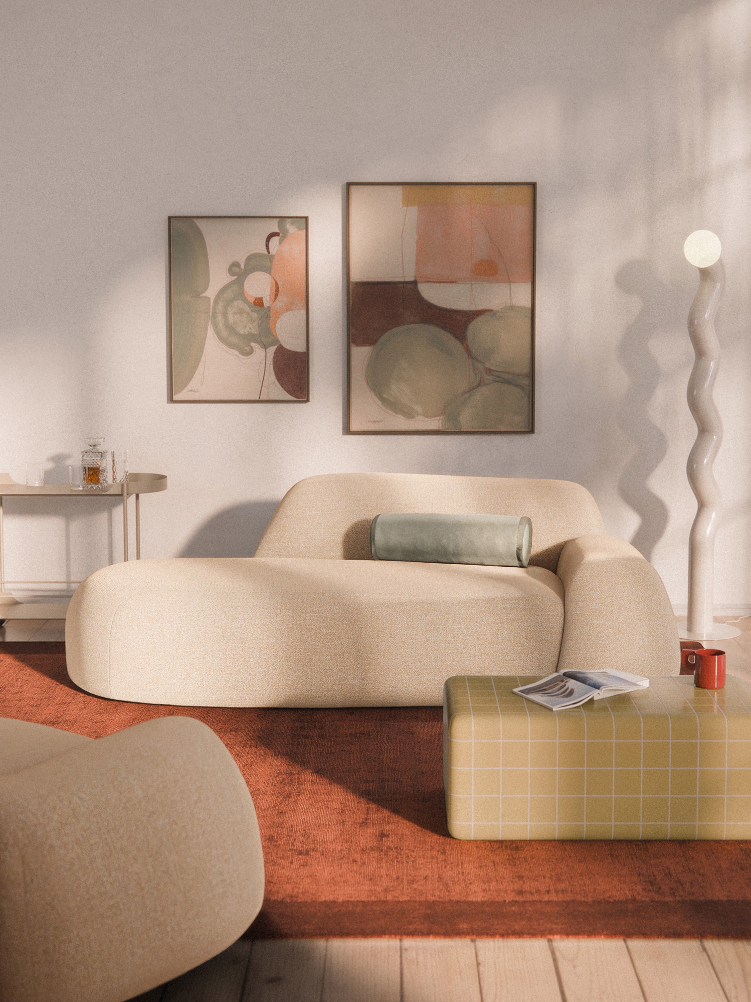 Bouclé-Sofa Wolke (2-Sitzer) mit Chaiselongue