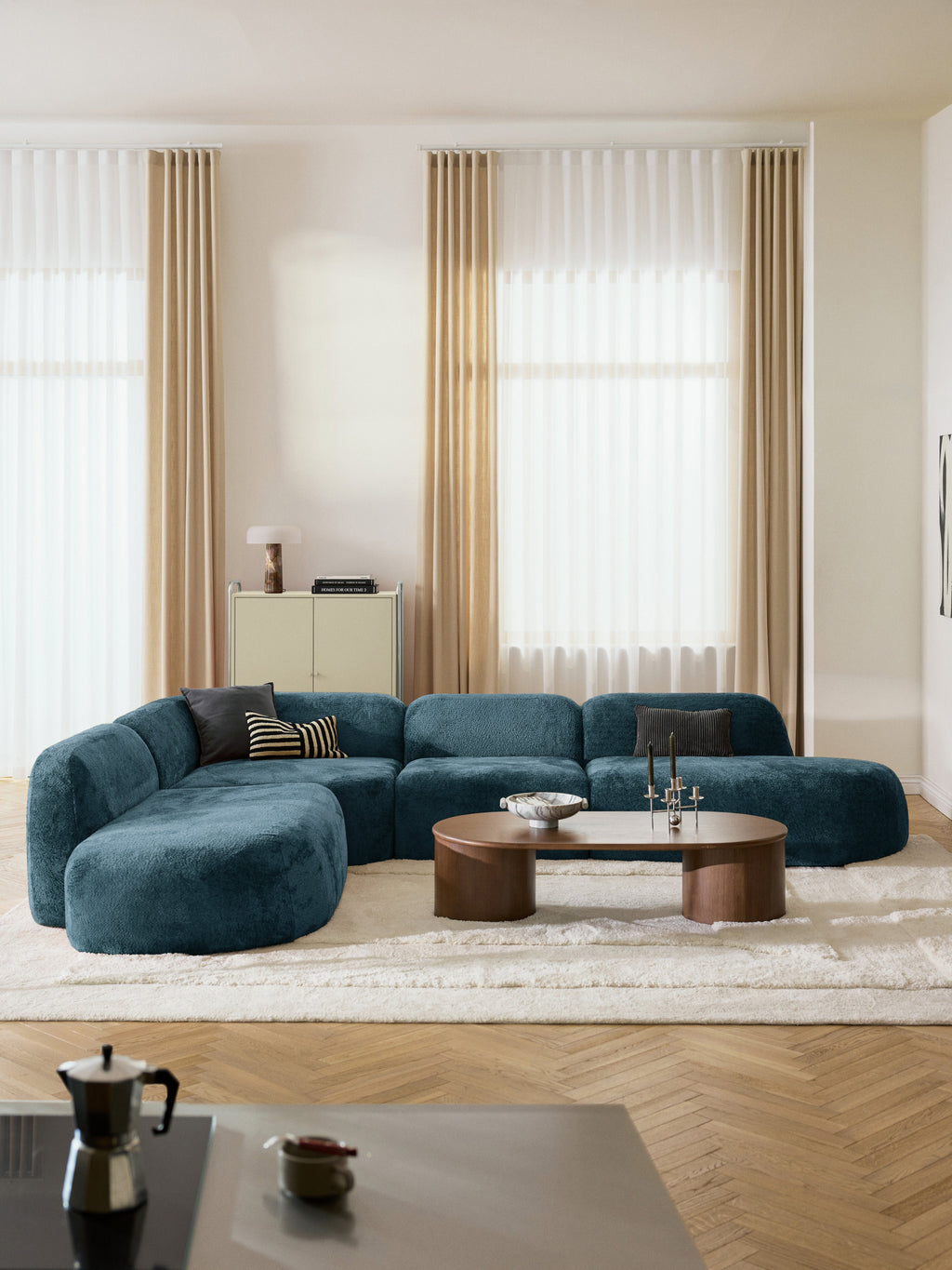 XL Modulares Teddy-Bouclé-Ecksofa Wolke mit Chaiselongue