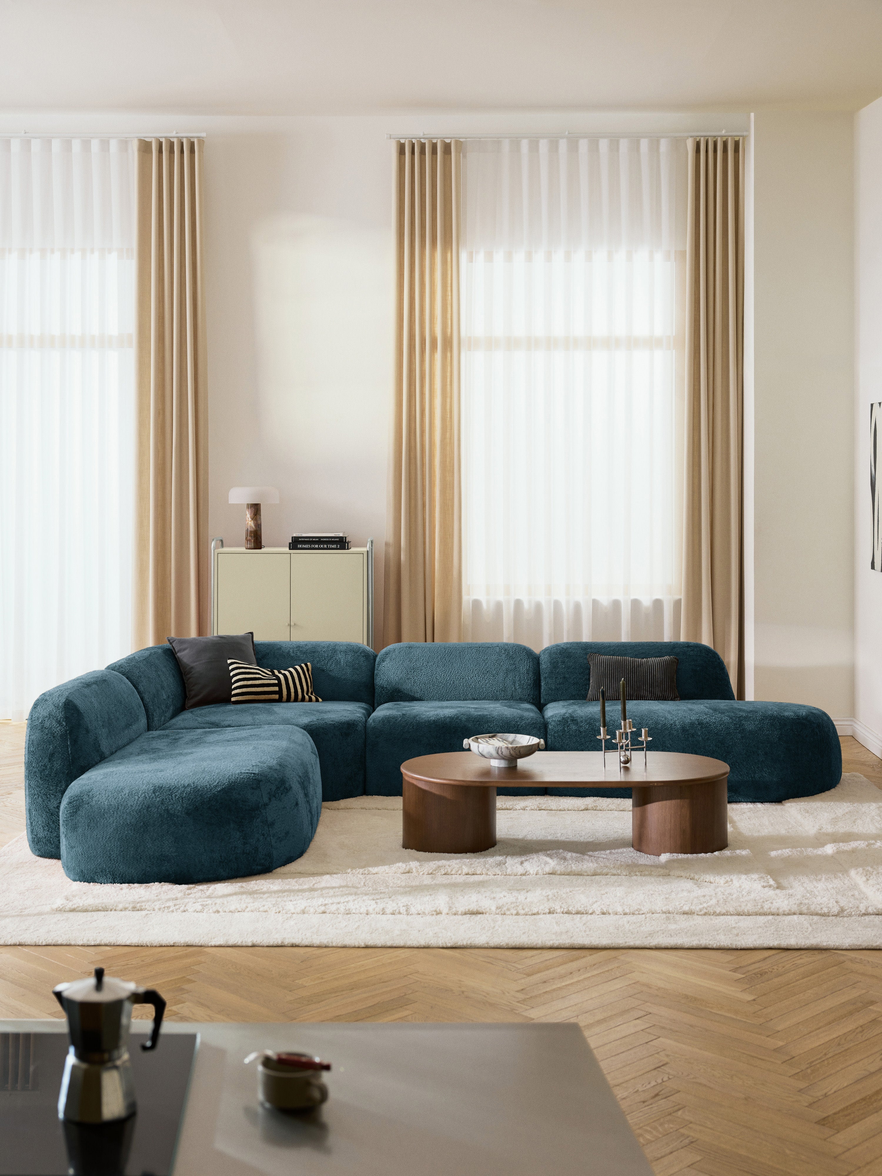 XL Modulares Teddy-Bouclé-Ecksofa Wolke mit Chaiselongue