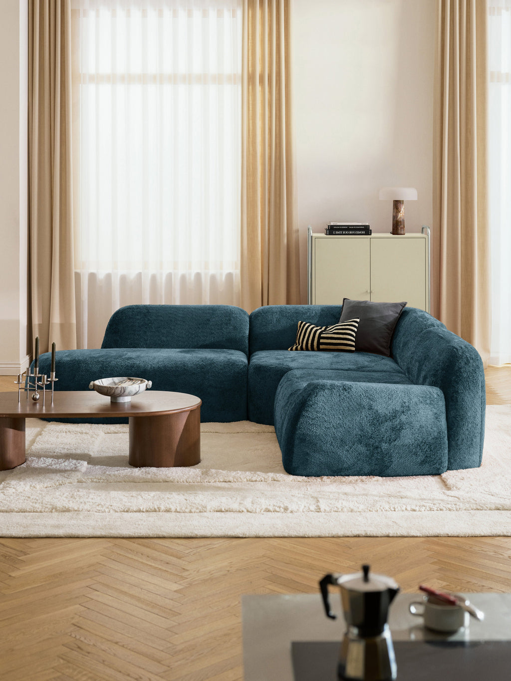 Modulares Teddy-Bouclé-Ecksofa Wolke (4-Sitzer) mit Chaiselongue