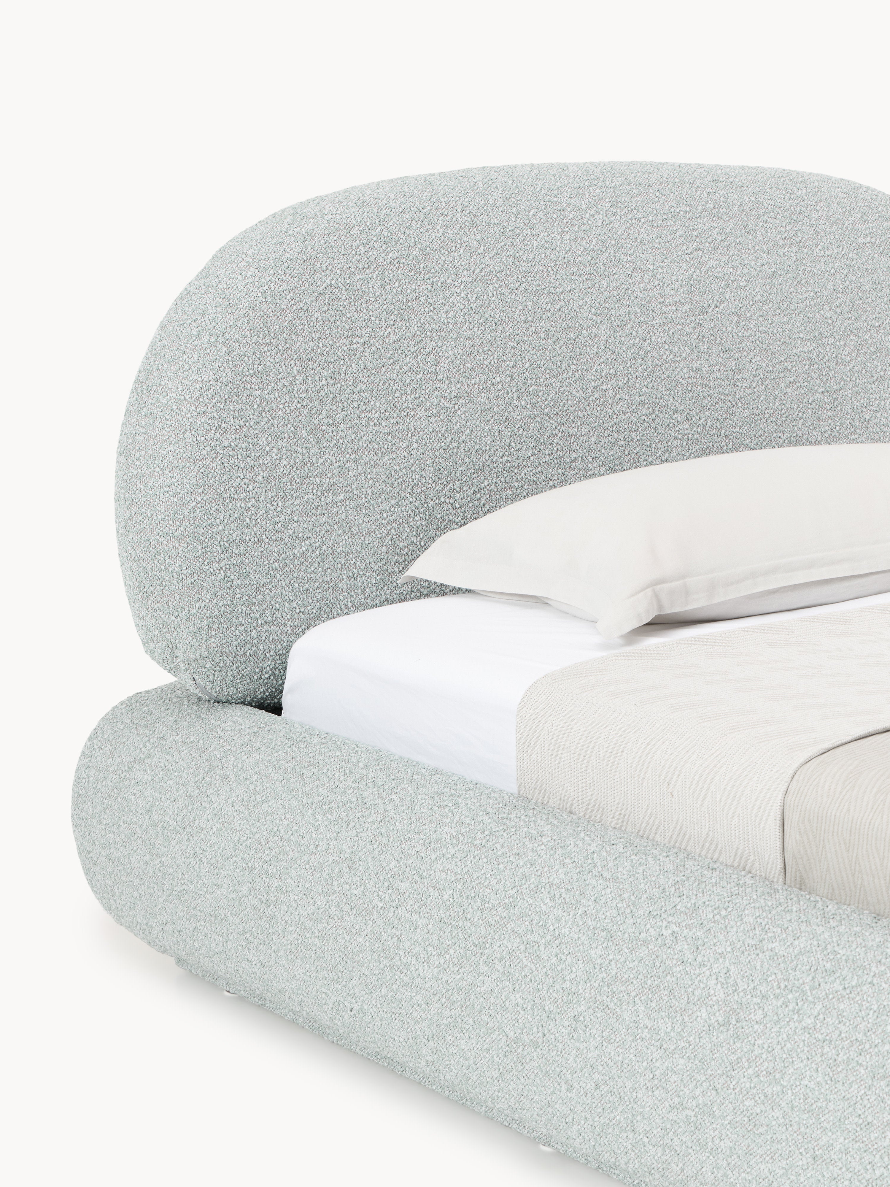 Bouclé-Polster-Einzelbett Alba mit Stauraum