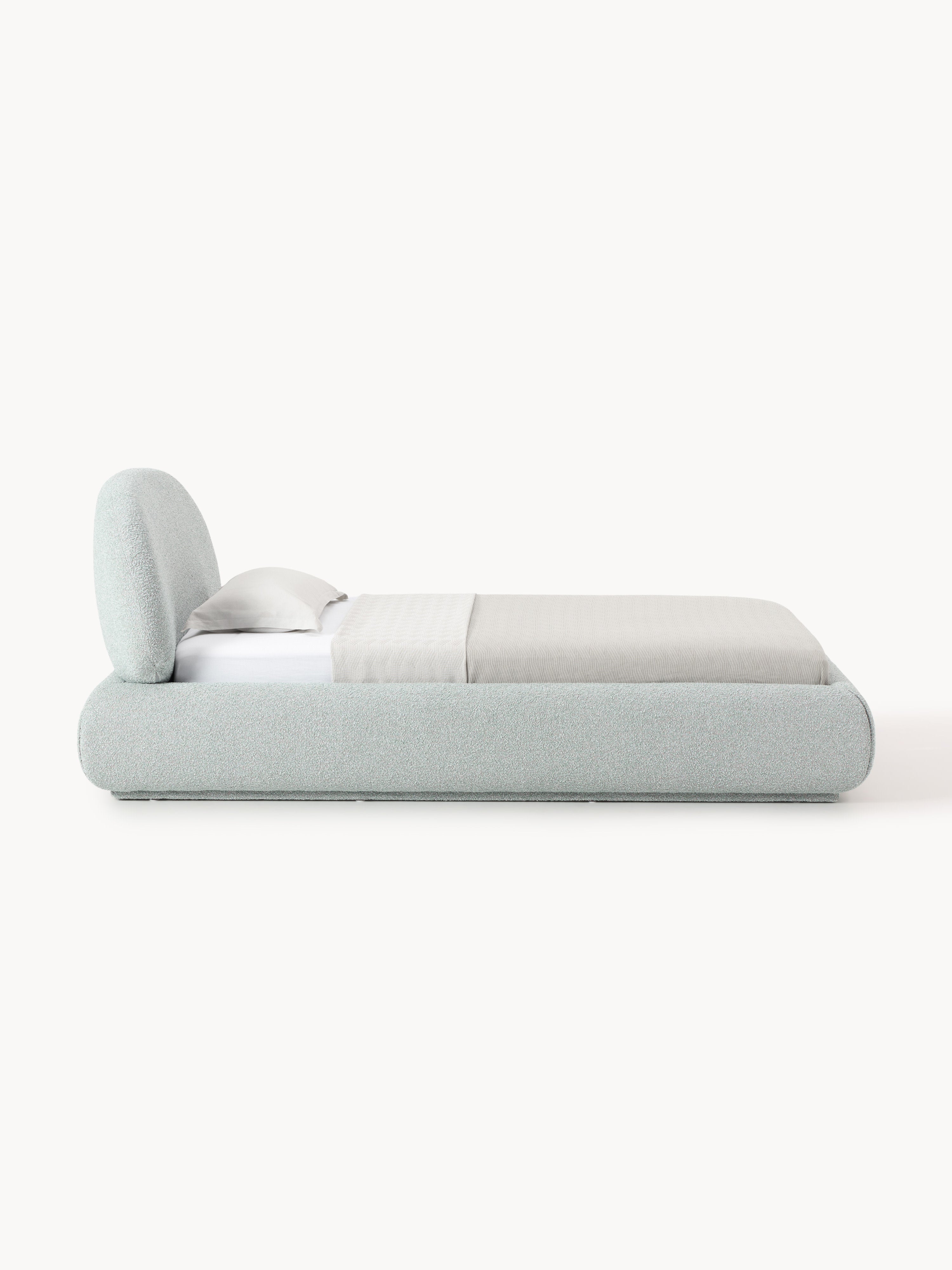 Bouclé-Polster-Einzelbett Alba mit Stauraum