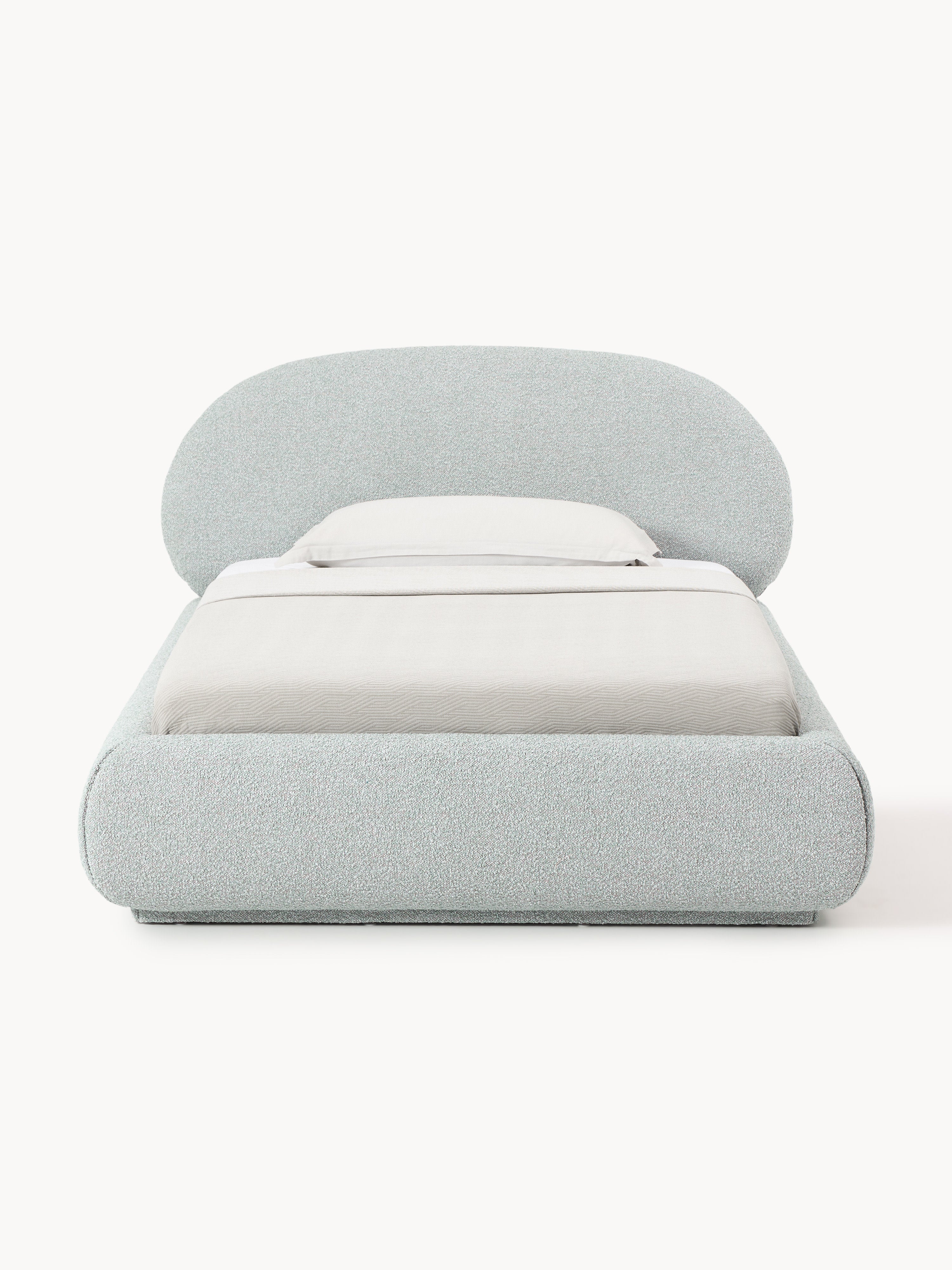 Bouclé-Polster-Einzelbett Alba mit Stauraum