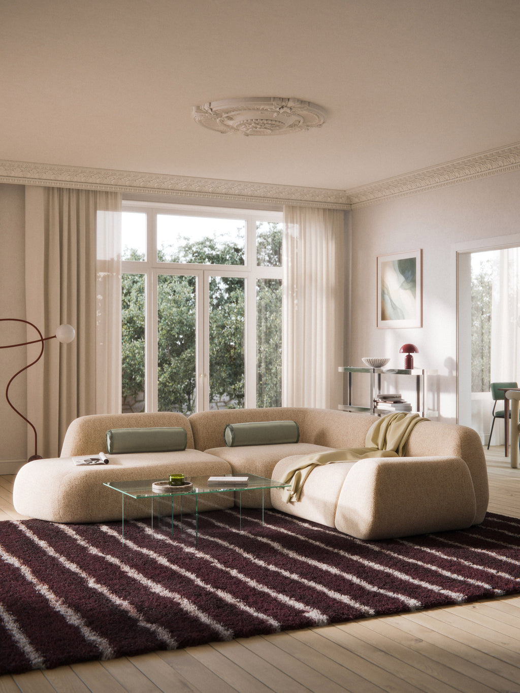 Modulares Bouclé-Ecksofa Wolke (4-Sitzer) mit Chaiselongue