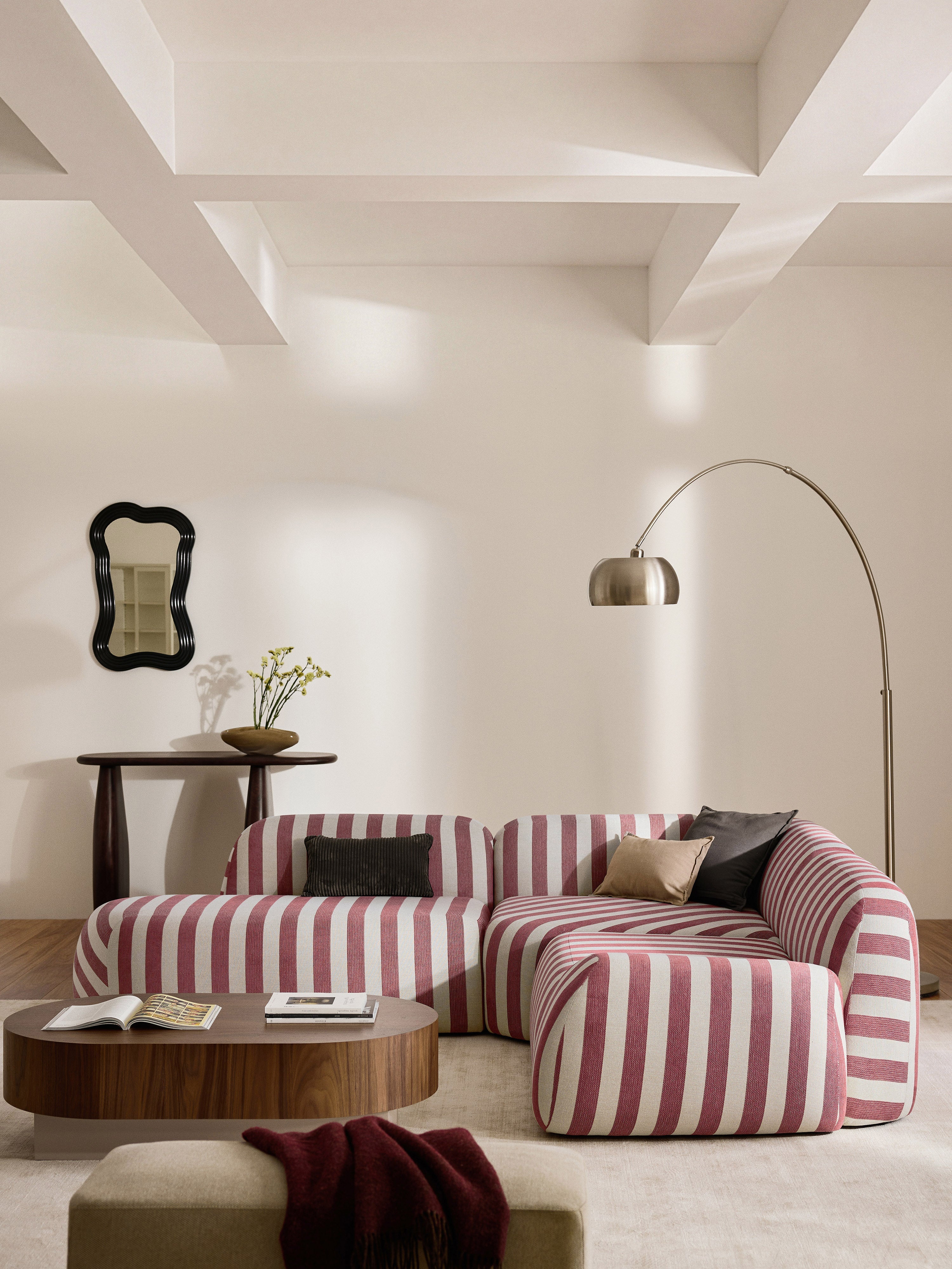 Modulares Gestreiftes Ecksofa Wolke (4-Sitzer) mit Chaiselongue
