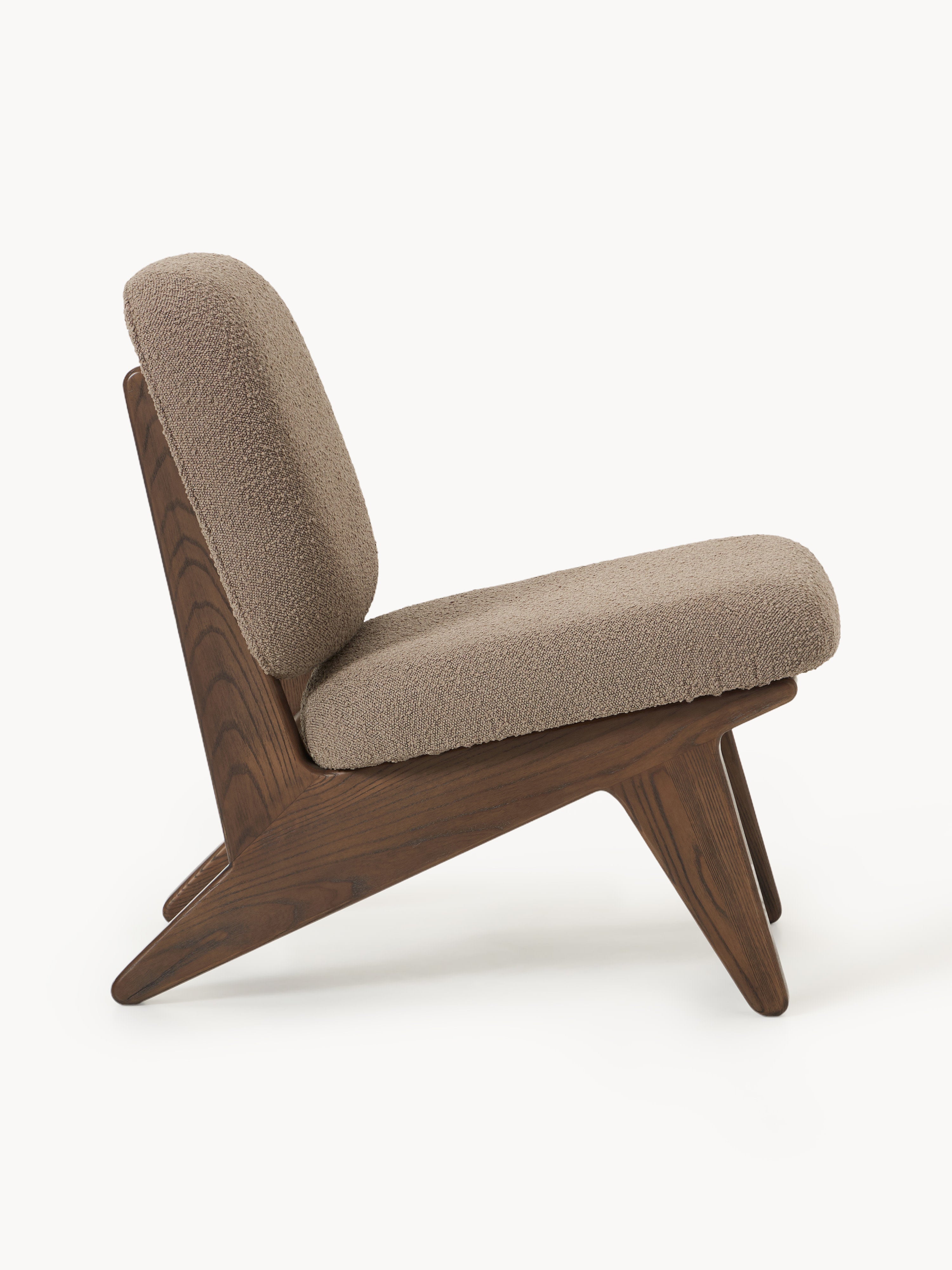 Bouclé-Loungesessel Shenay aus Eschenholz