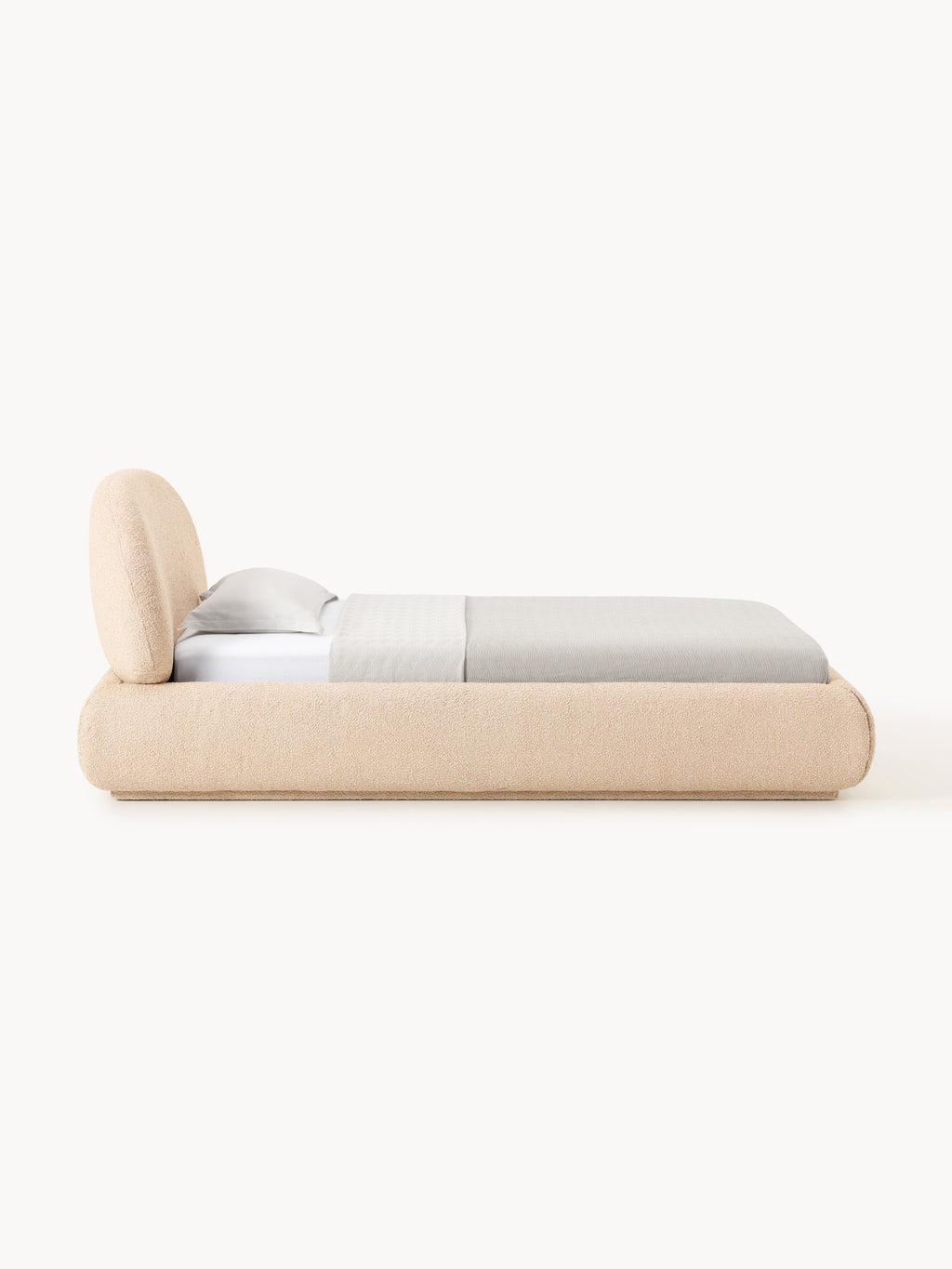 Bouclé-Polster-Einzelbett Alba mit Stauraum