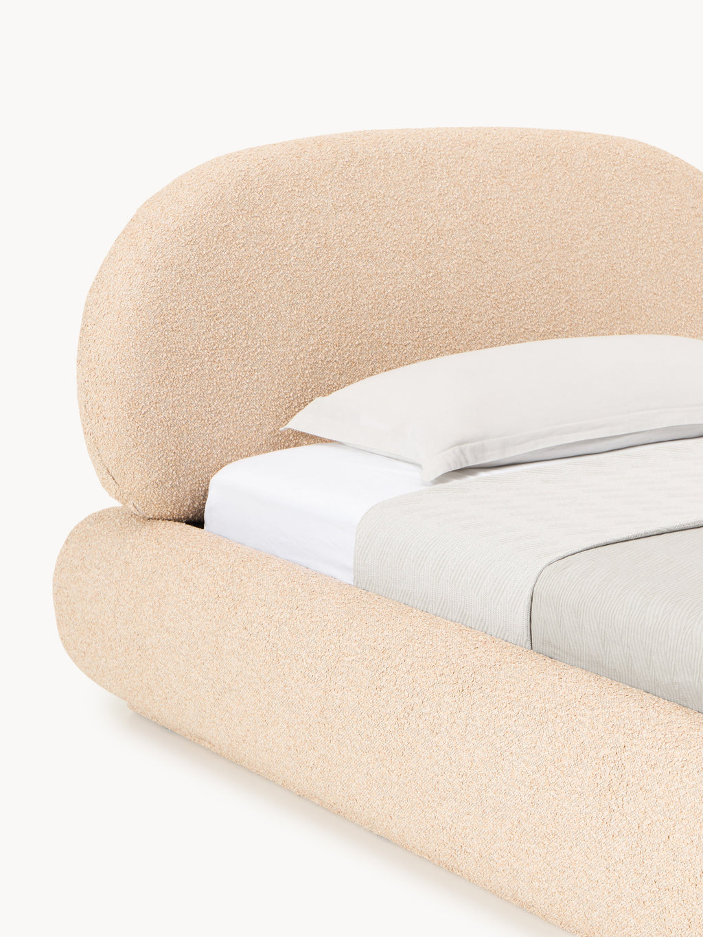 Bouclé-Polster-Einzelbett Alba mit Stauraum