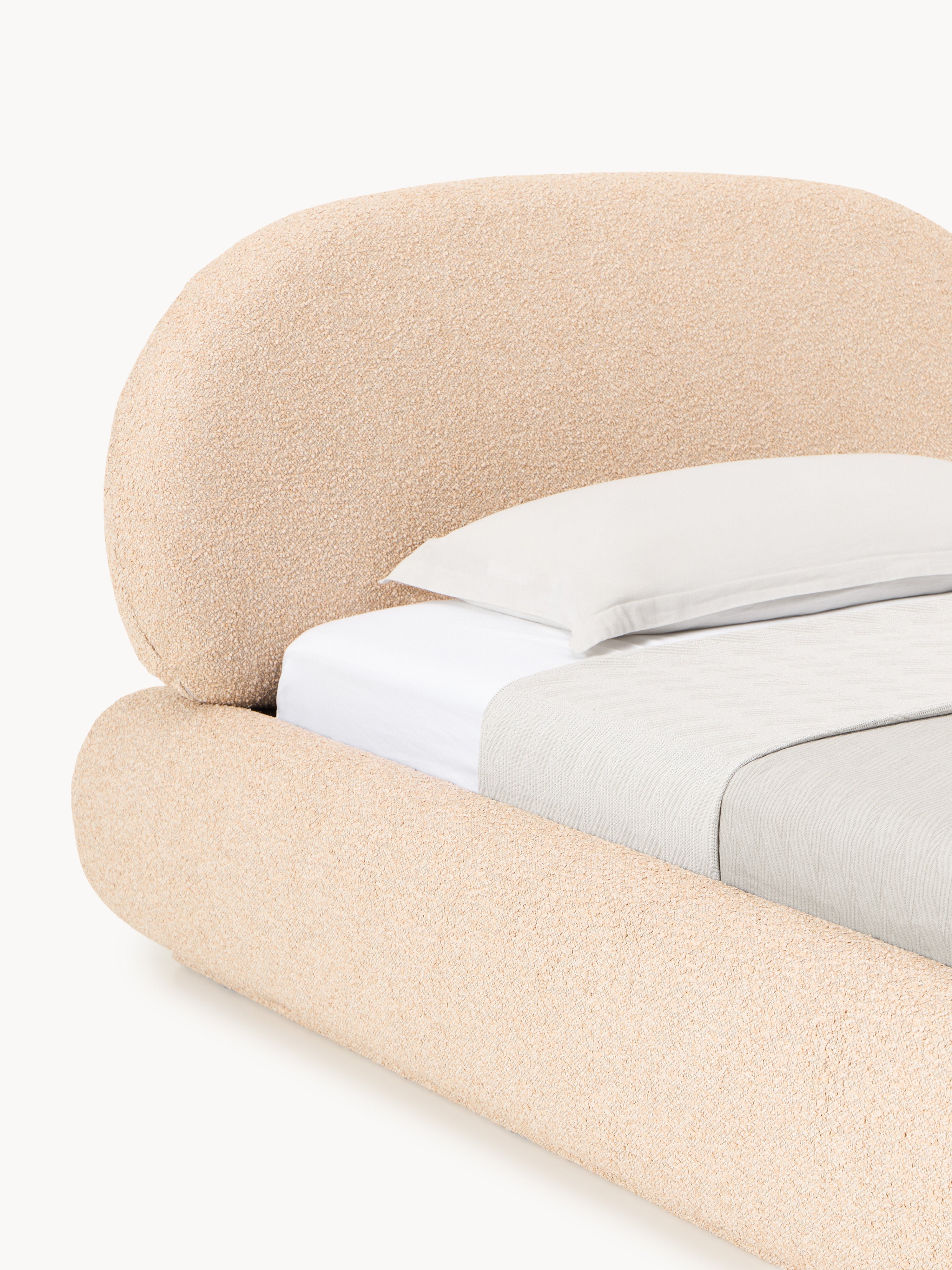 Bouclé-Polster-Einzelbett Alba mit Stauraum