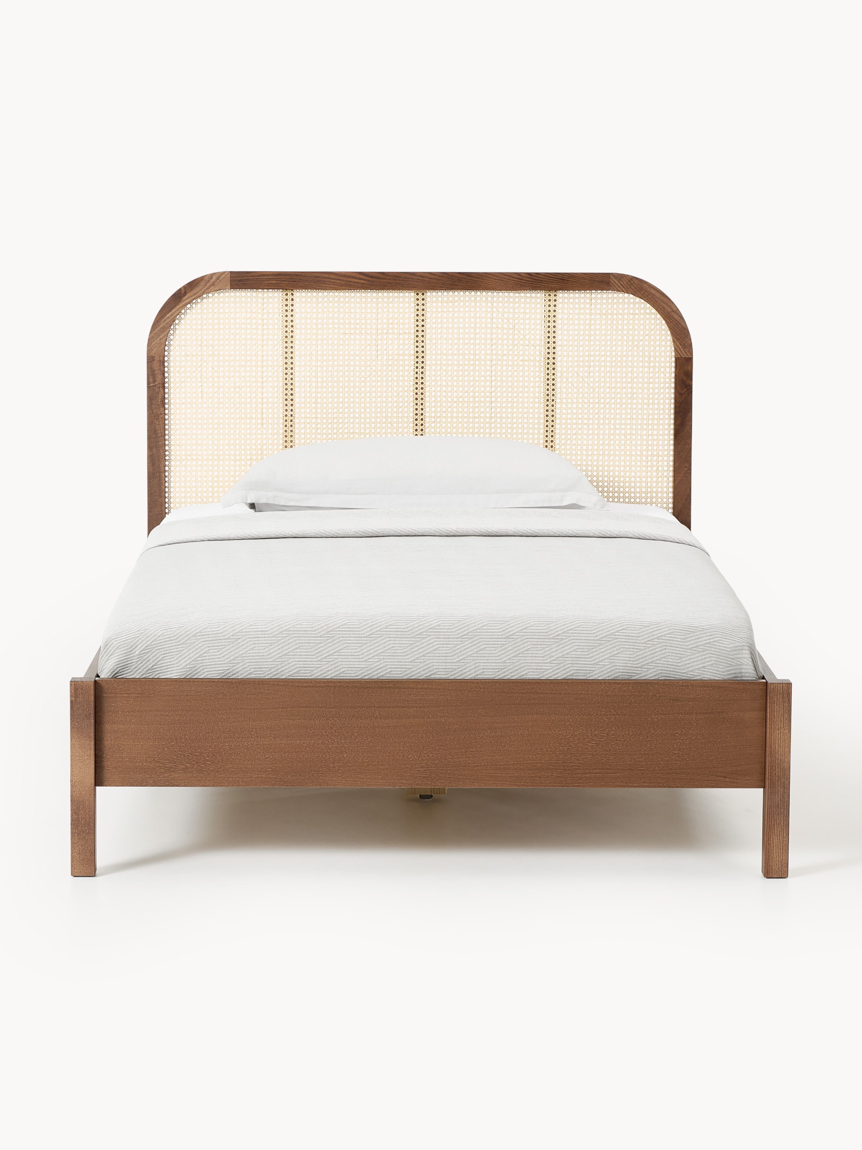 Holz-Einzelbett Jones mit Kopfteil aus Wiener Geflecht