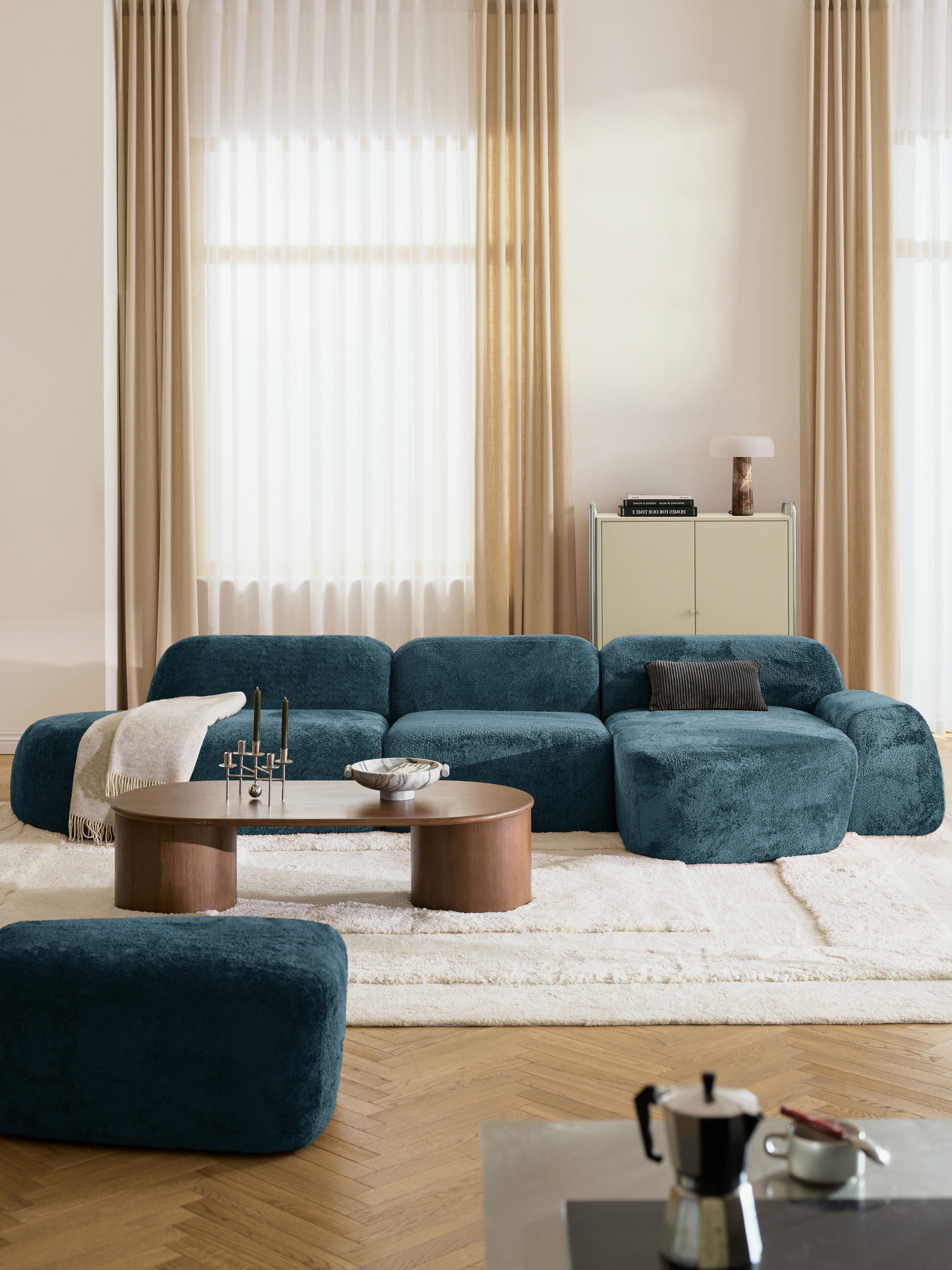 Modulares Teddy-Bouclé-Ecksofa Wolke (4-Sitzer) mit Chaiselongue