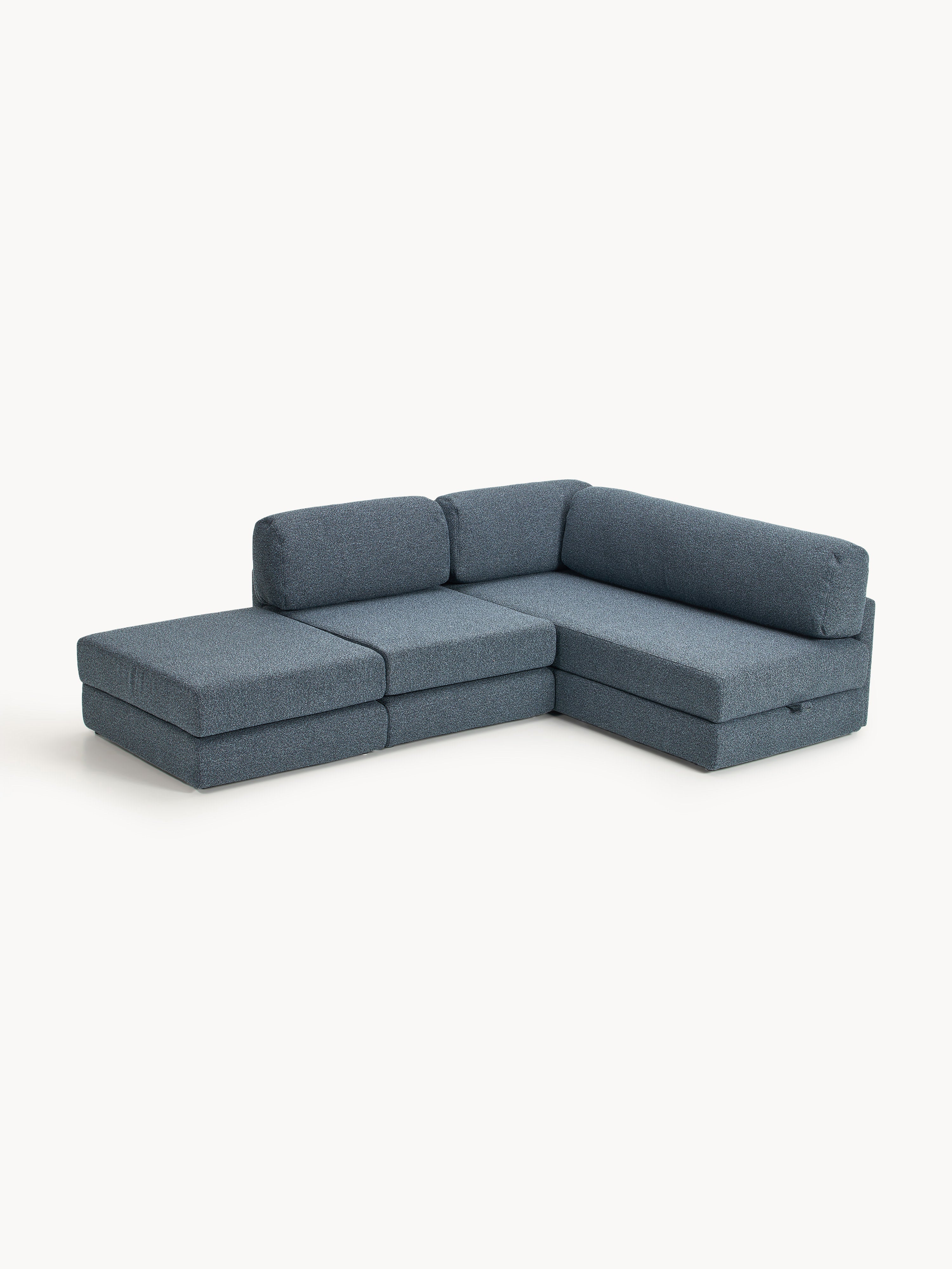 Bouclé-Eck-Schlafsofa Ladina mit Stauraum