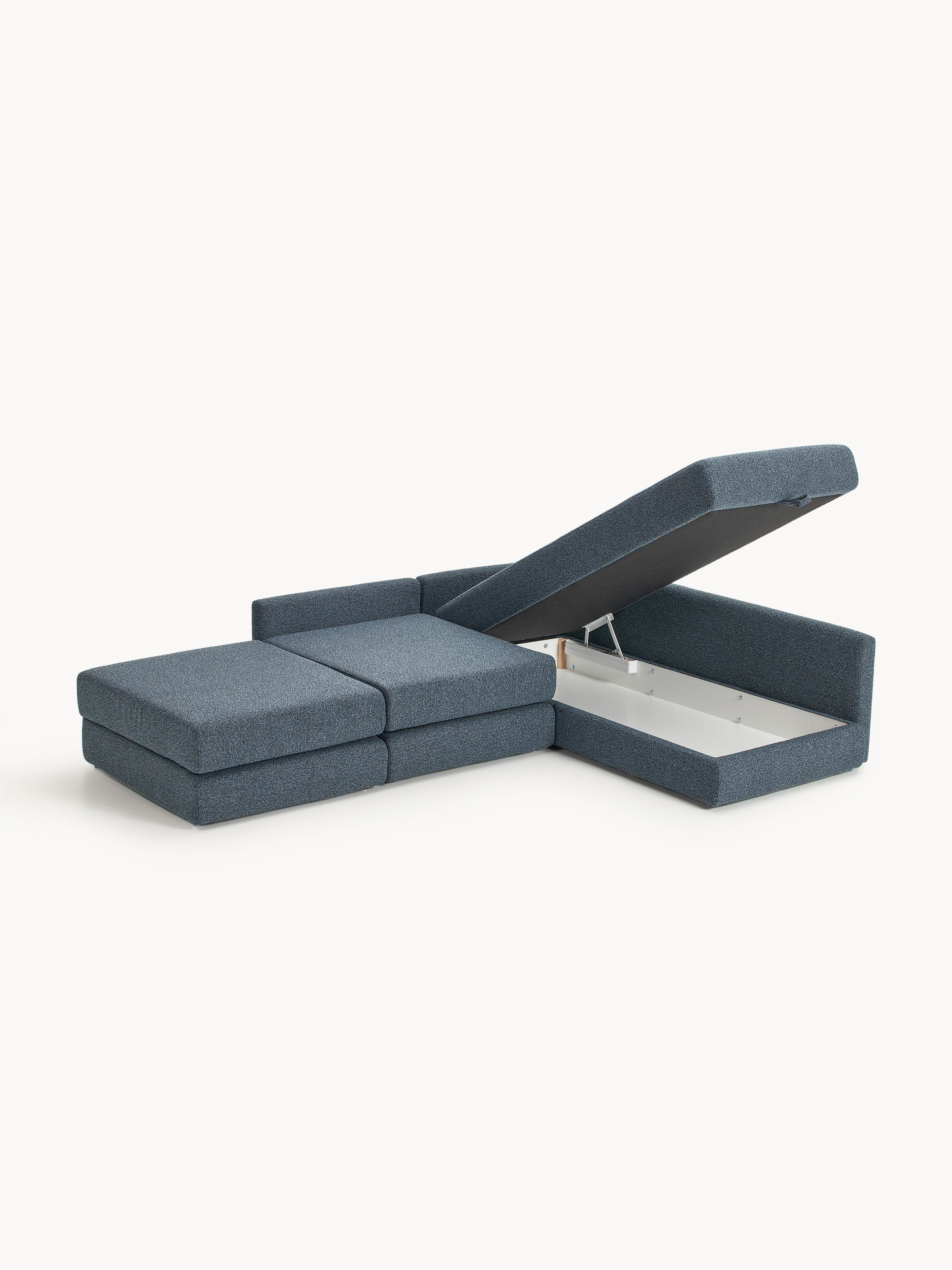 Bouclé-Eck-Schlafsofa Ladina mit Stauraum