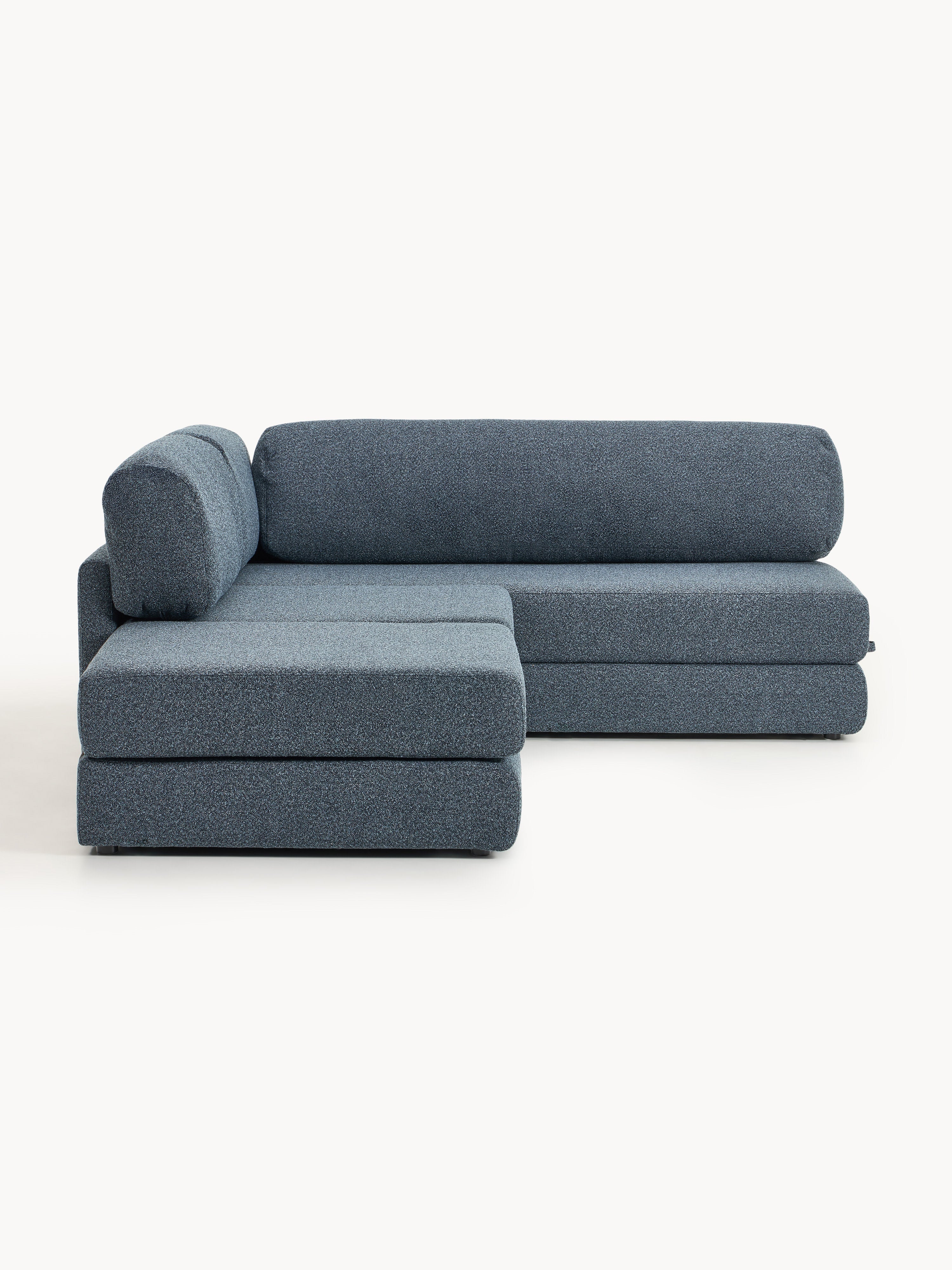 Bouclé-Eck-Schlafsofa Ladina mit Stauraum