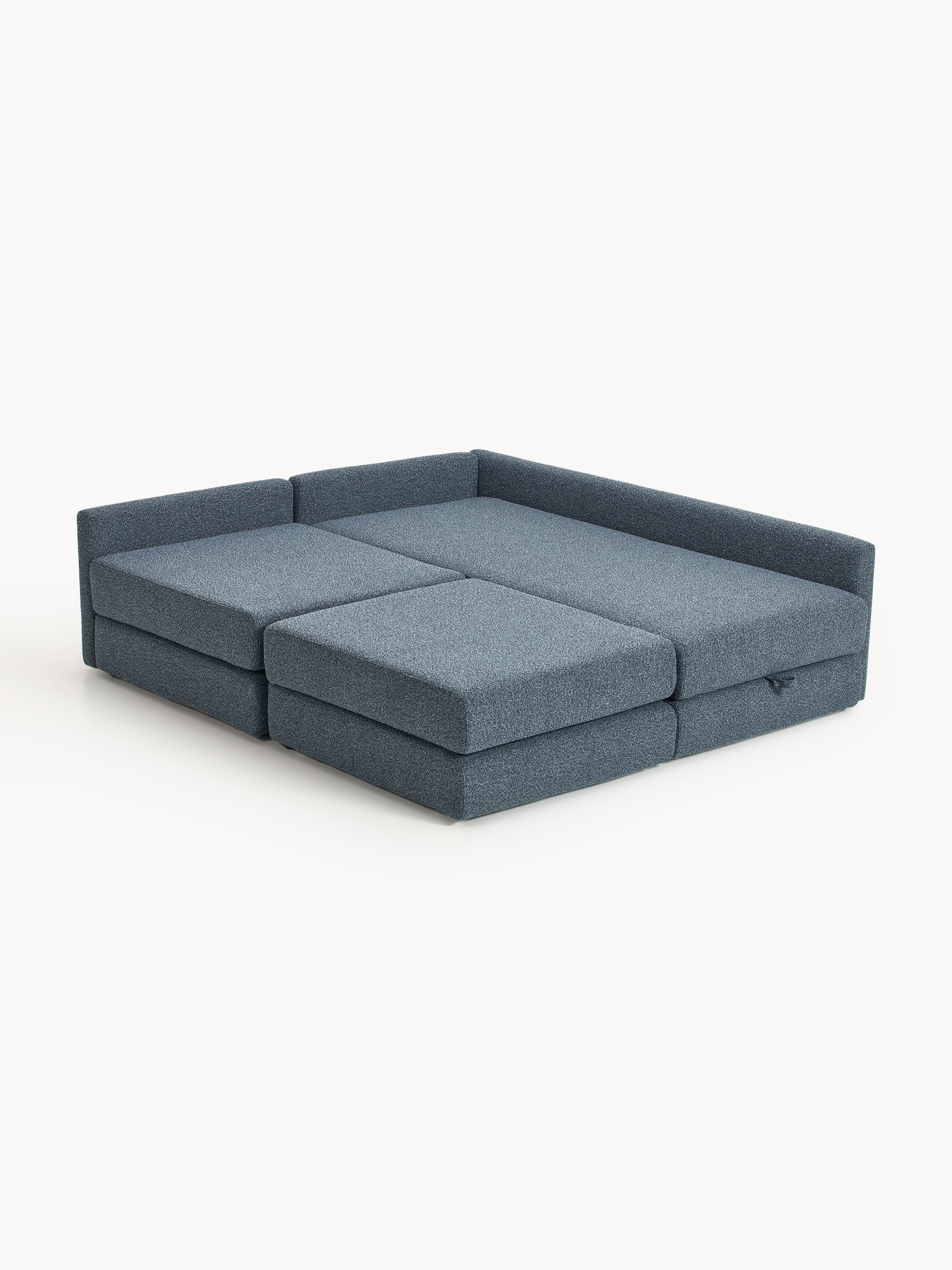Bouclé-Eck-Schlafsofa Ladina mit Stauraum