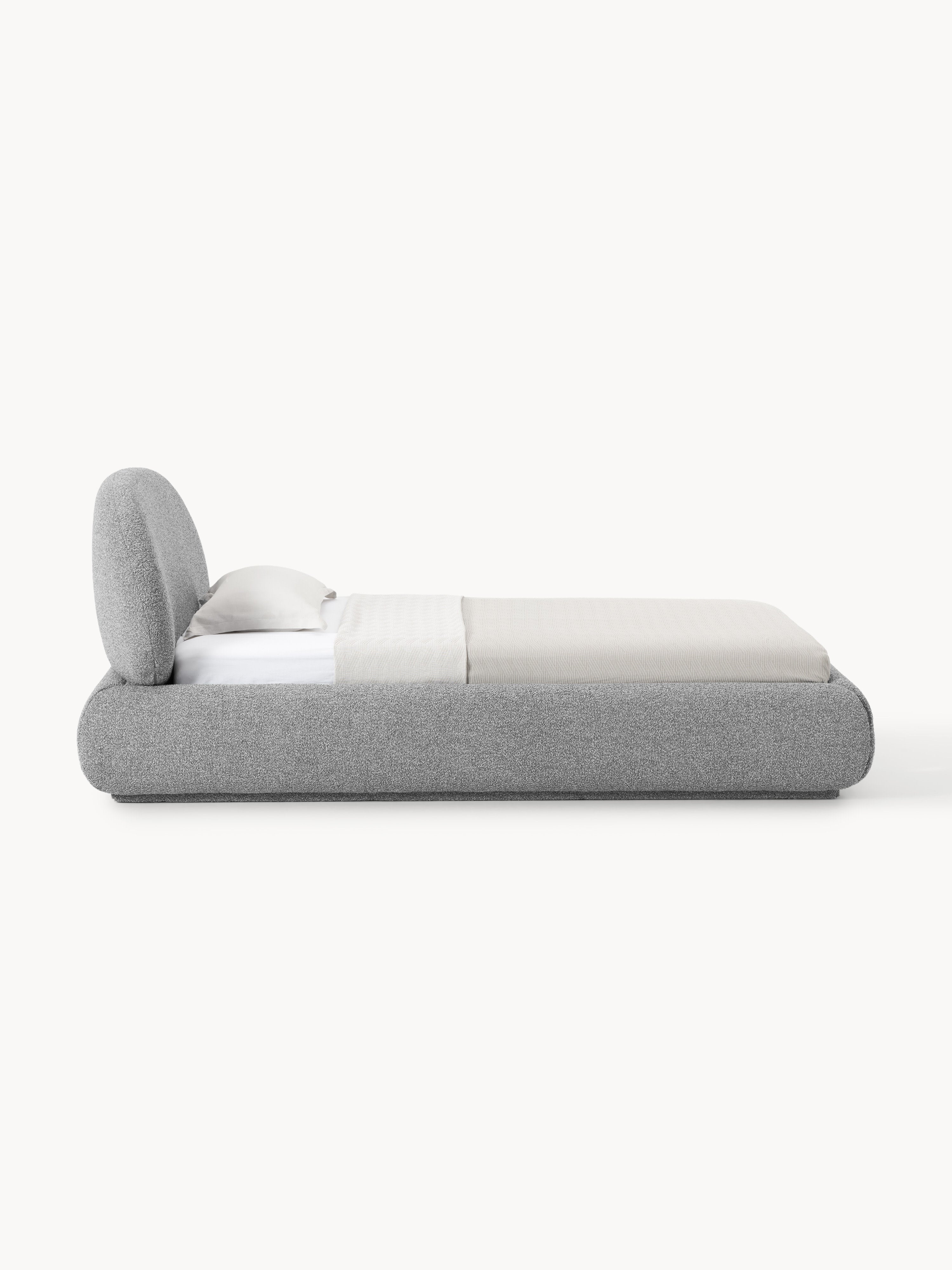 Bouclé-Polster-Einzelbett Alba mit Stauraum