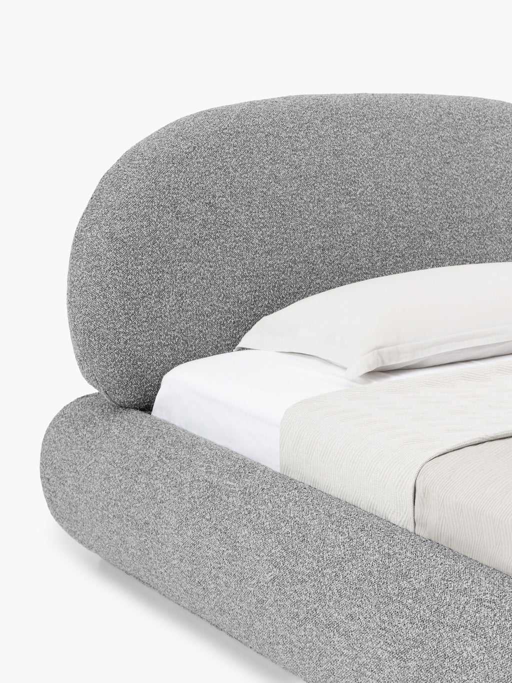 Bouclé-Polster-Einzelbett Alba mit Stauraum