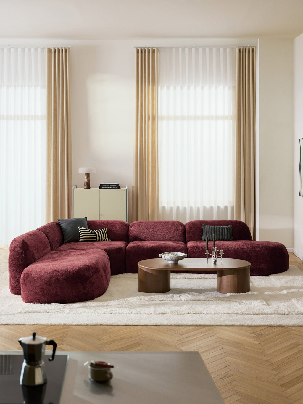 XL Modulares Teddy-Bouclé-Ecksofa Wolke mit Chaiselongue