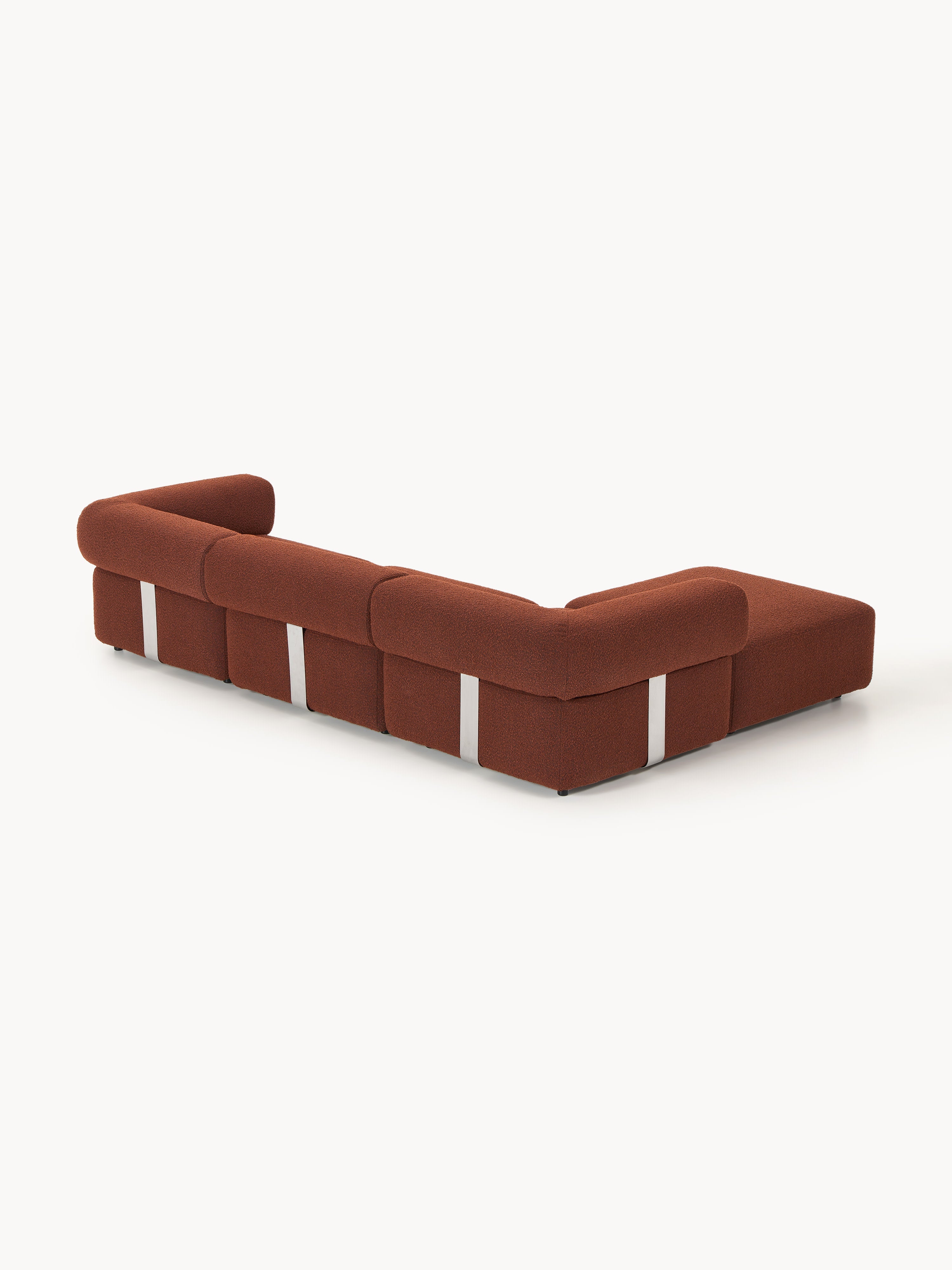Modulares Bouclé-Sofa Anton (4-Sitzer) mit Hocker (links/rechts)