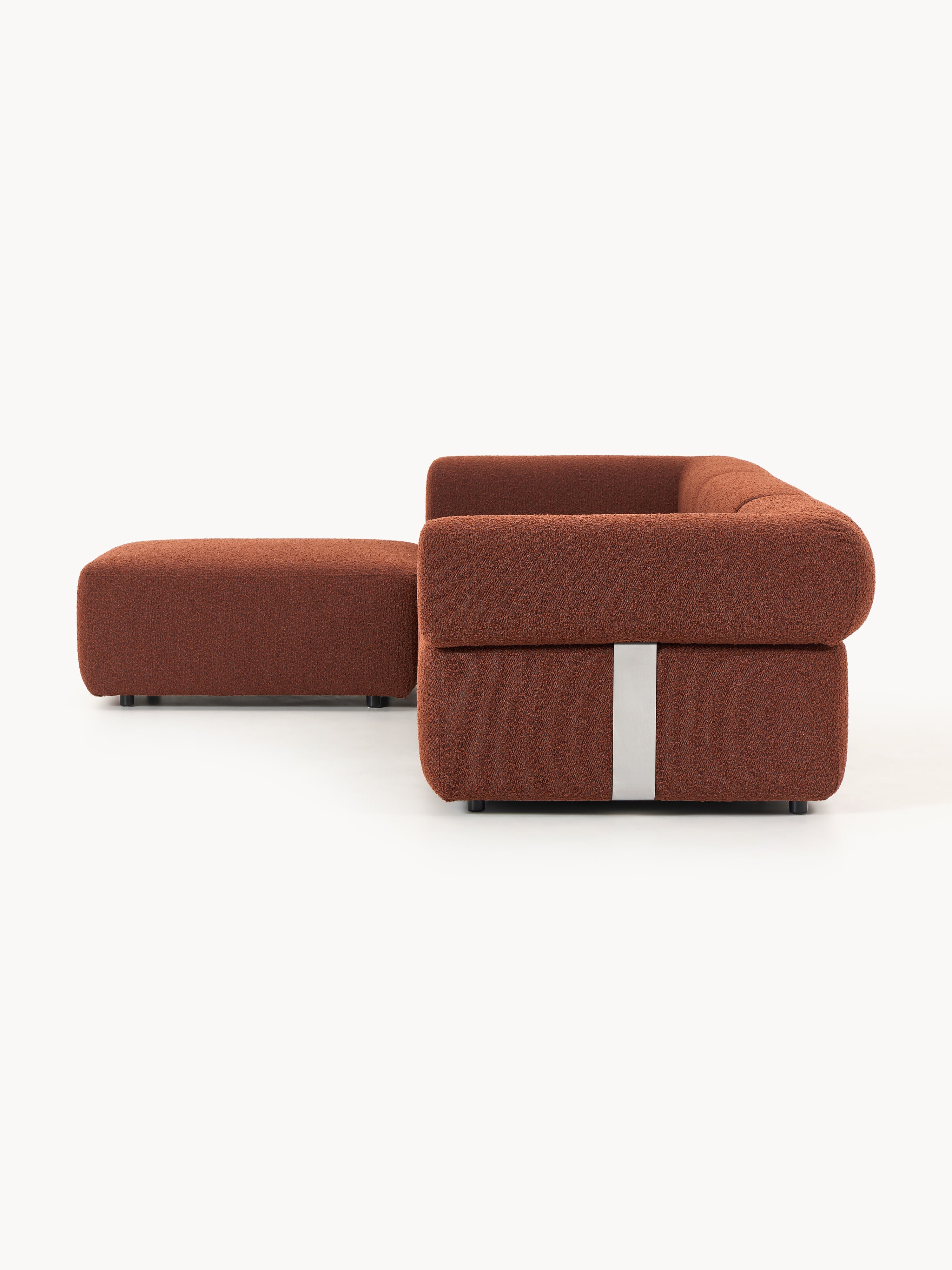 Modulares Bouclé-Sofa Anton (4-Sitzer) mit Hocker (links/rechts)