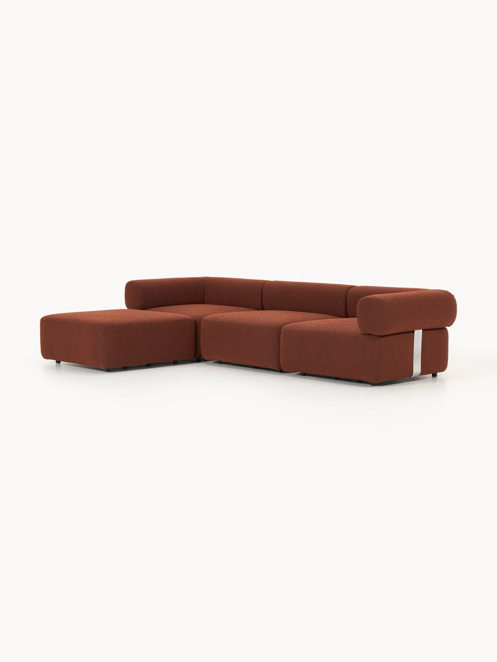 Modulares Bouclé-Sofa Anton (4-Sitzer) mit Hocker (links/rechts)