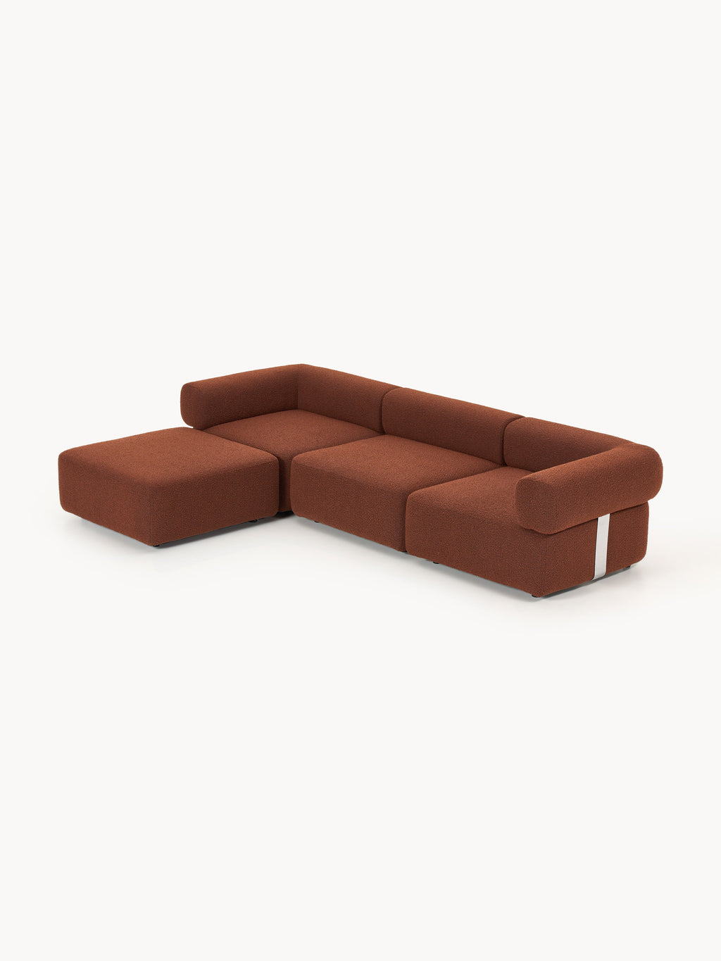 Modulares Bouclé-Sofa Anton (4-Sitzer) mit Hocker (links/rechts)