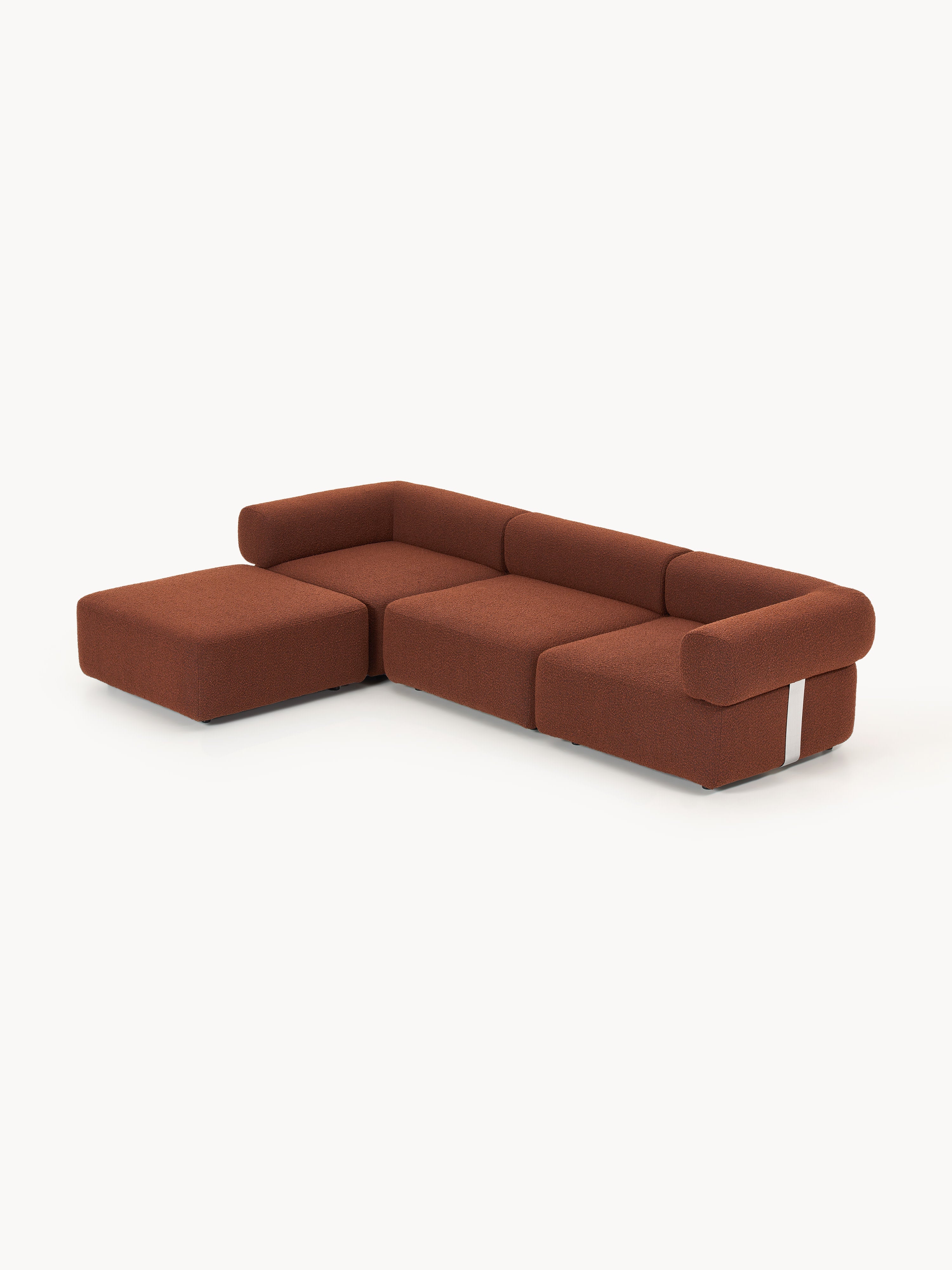Modulares Bouclé-Sofa Anton (4-Sitzer) mit Hocker (links/rechts)