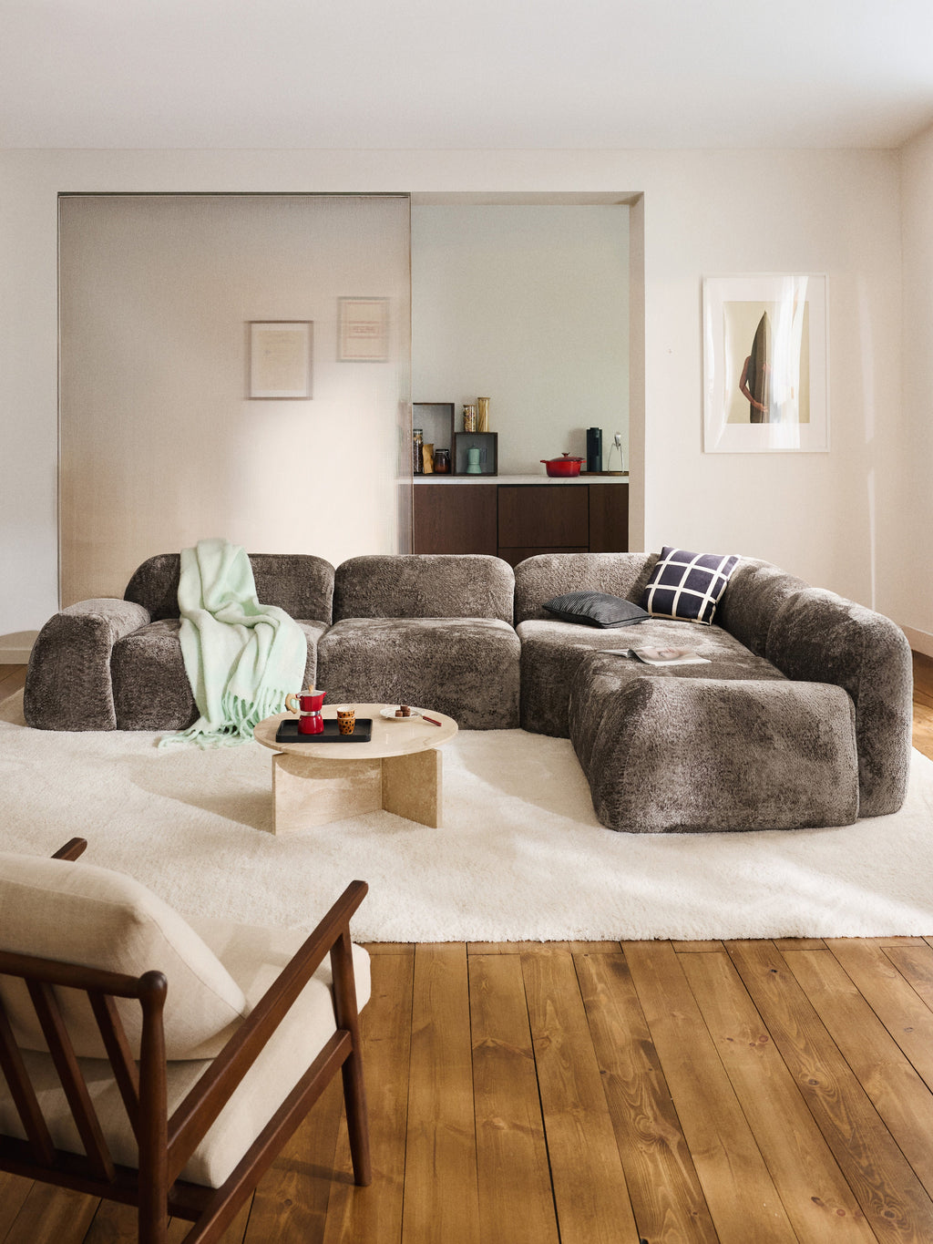 Modulares Teddy-Bouclé-Ecksofa Wolke (4-Sitzer)